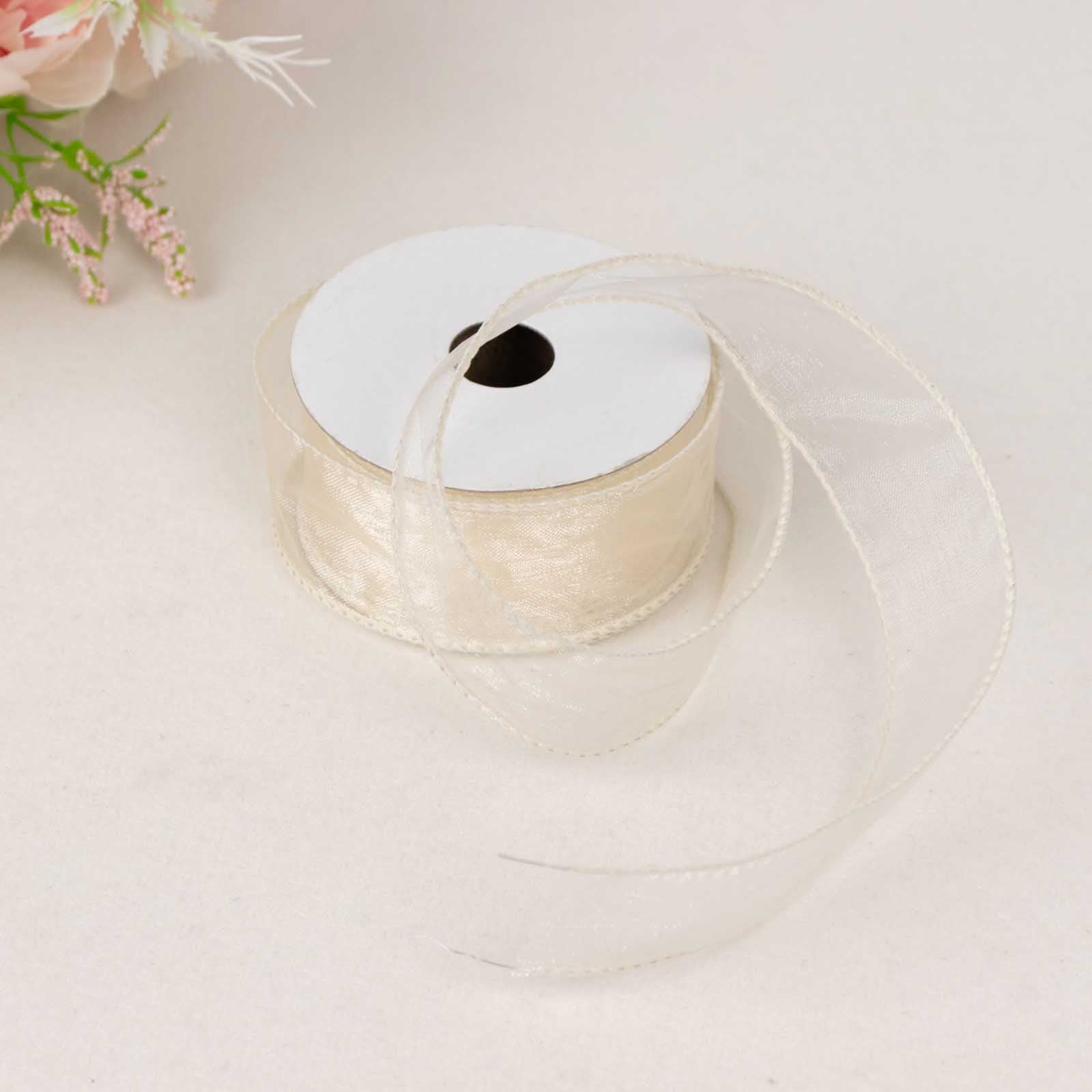 Hot Deal! 10-Yard Ivory 1.5-Inch Wide Sheer Organza Wired Edge Ribbon for Decor
