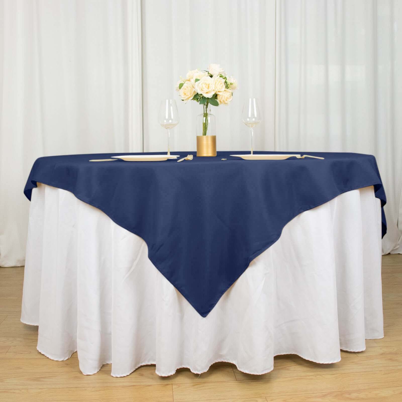 Navy Blue 70x70 Wrinkle-Resistant Premium Polyester Square Table Overlay 220GSM