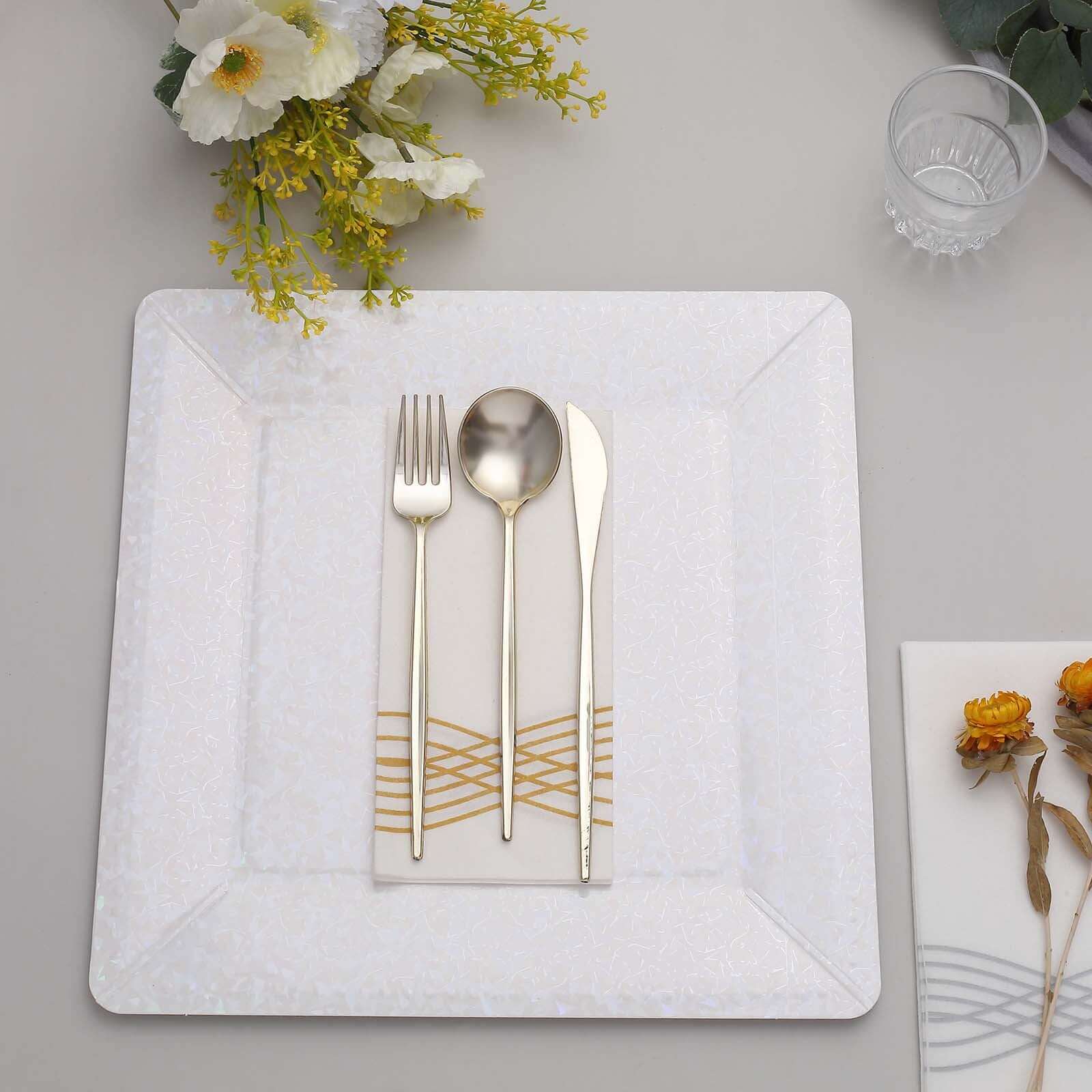 Hot Deal! 10-Pack Disposable Iridescent Square Charger Plates with Leather-like Texture, 13 Inches, 1100GSM Durable Paper