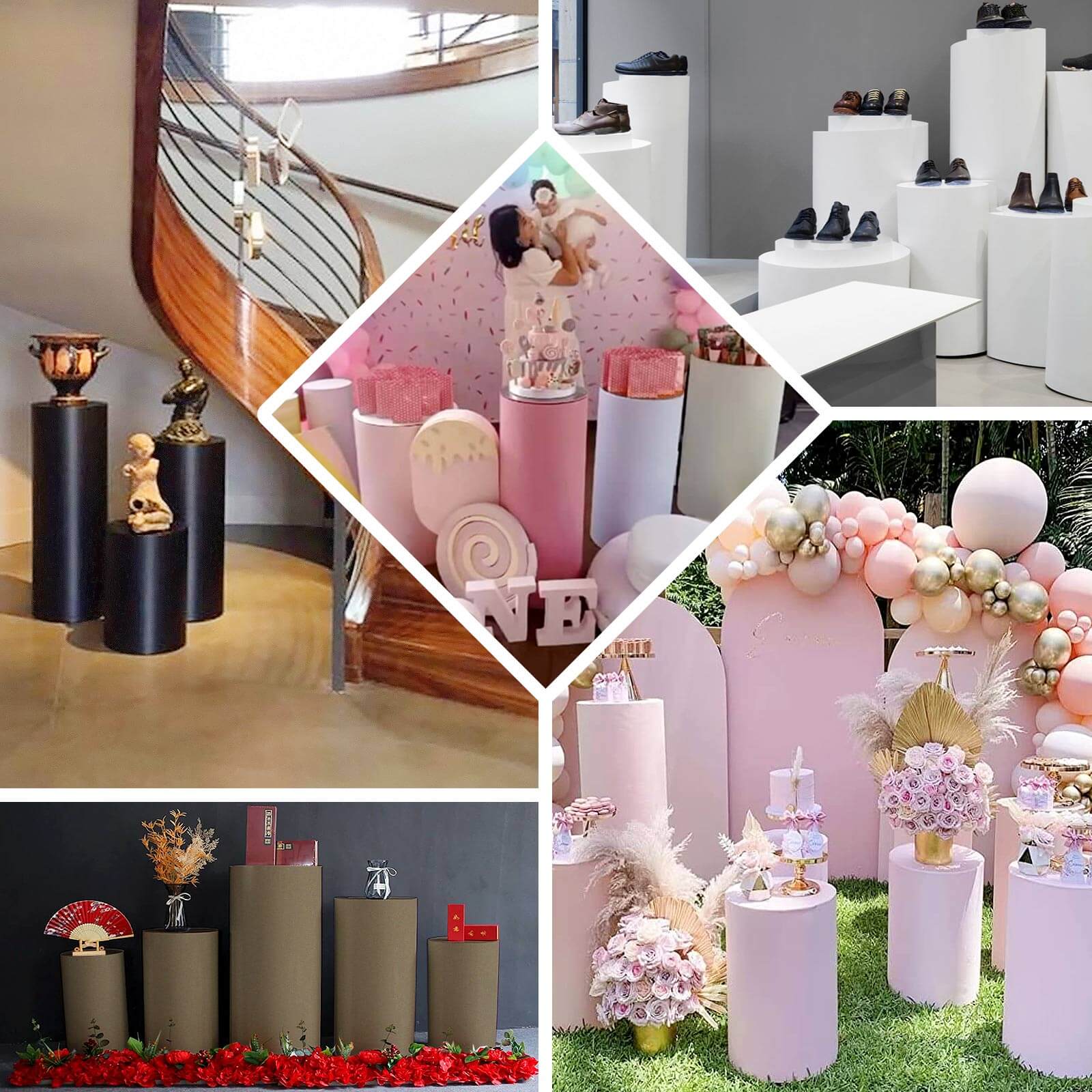 Stretchable 160 GSM Black Spandex Set of 5 Cylinder Pedestal Stand Covers