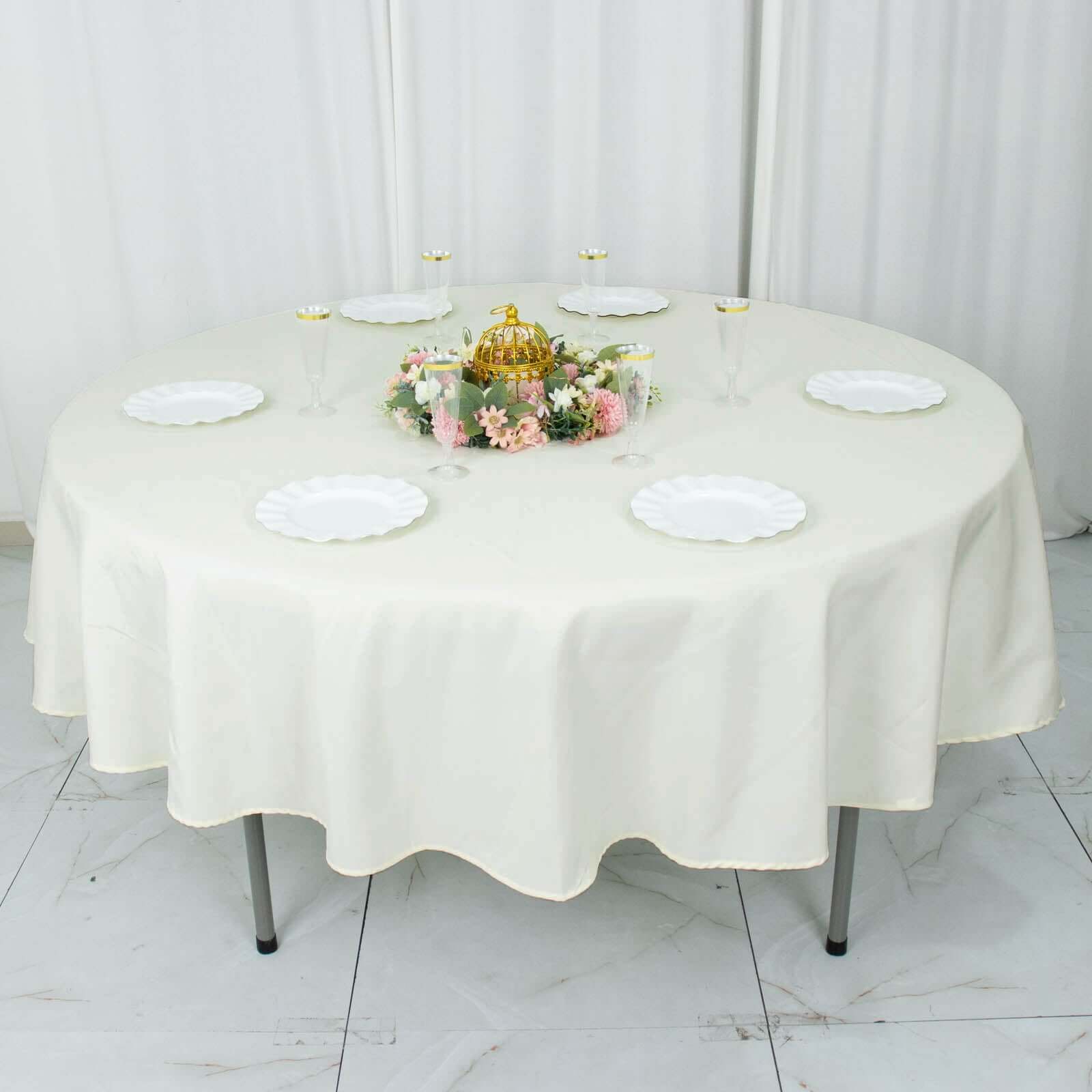 Ivory 90 - Inch Premium Polyester Round Tablecloth: Stain & Wrinkle - Resistant, 220GSM