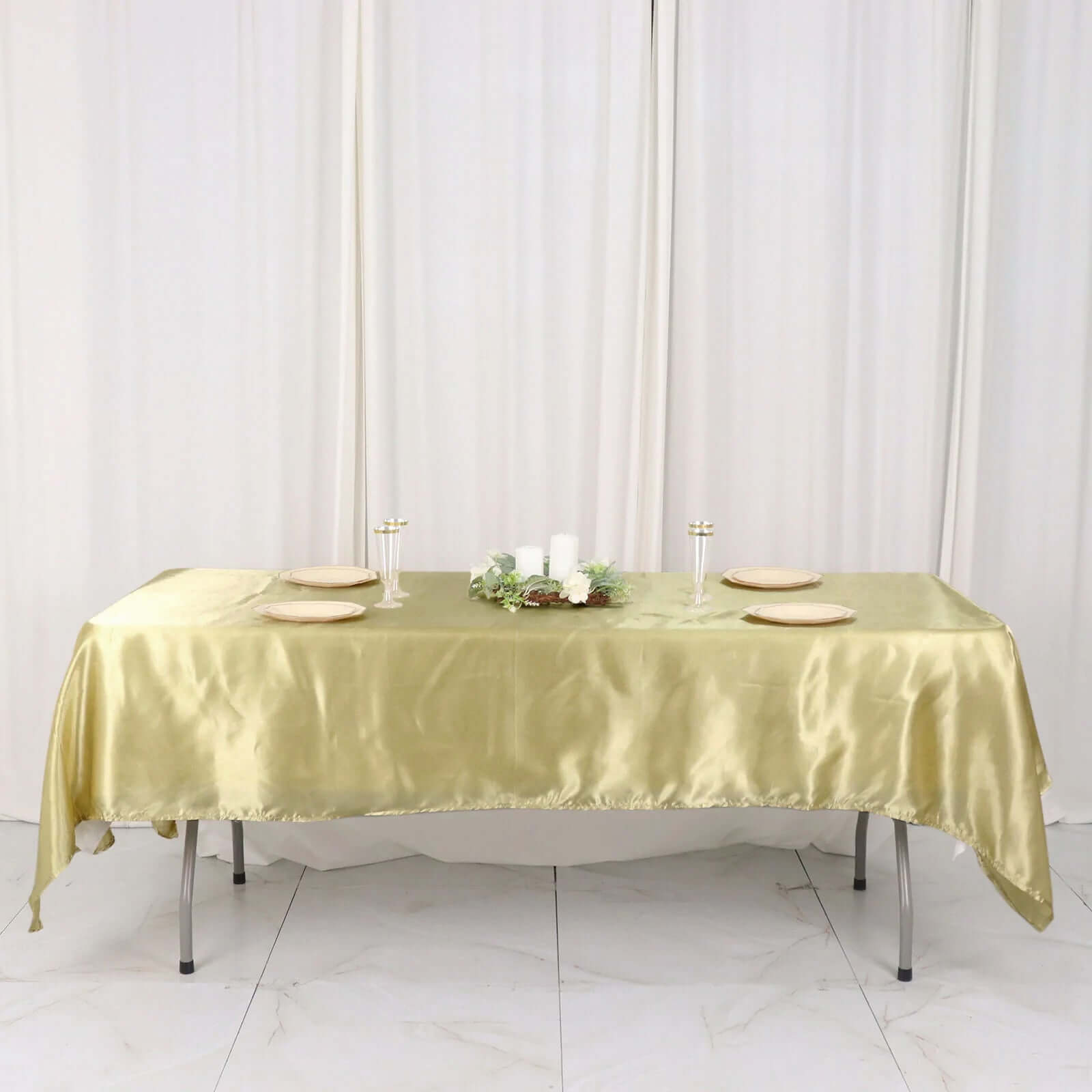 Champagne Satin Rectangular 60x102 Tablecloth - Lustrous & Stain-Resistant