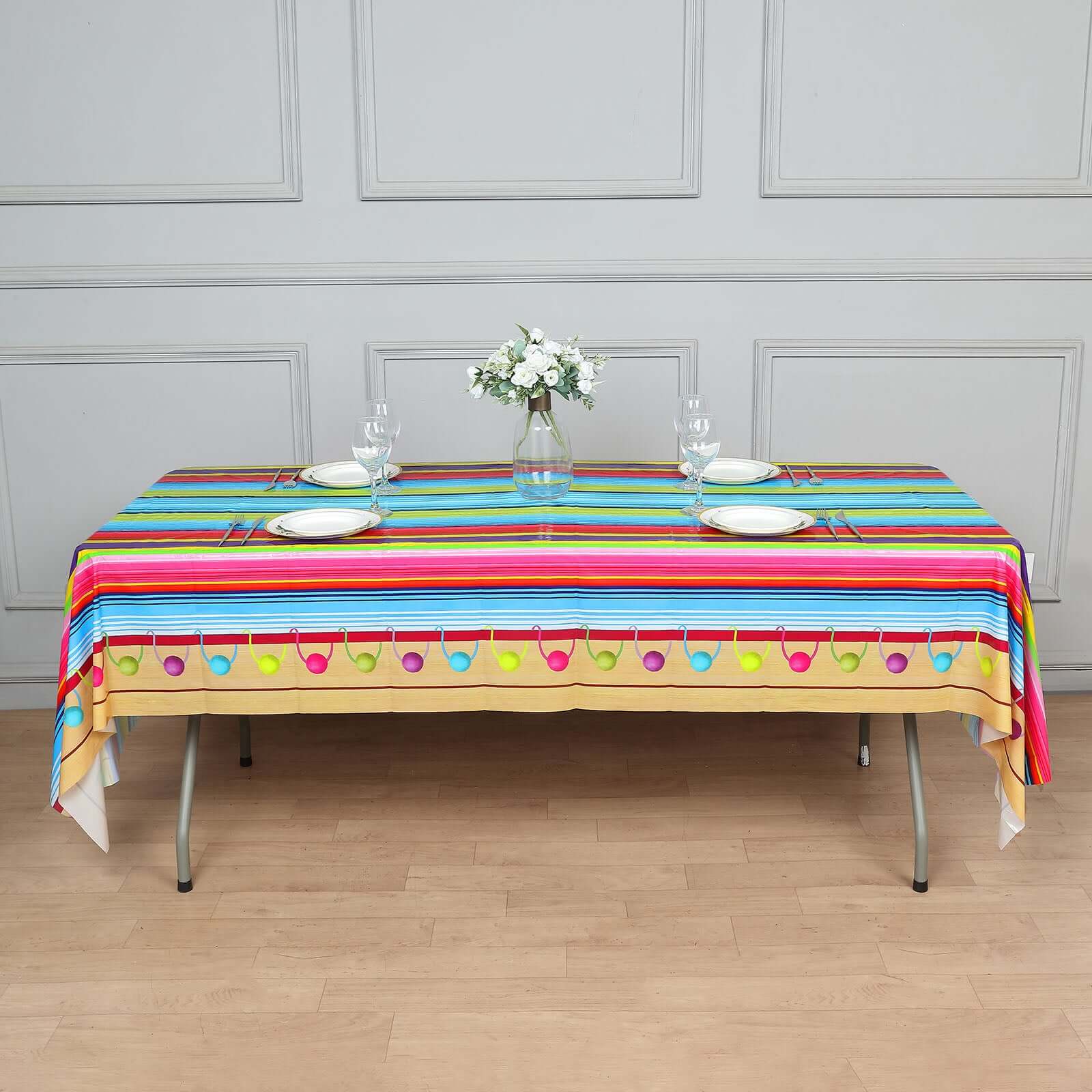 5-Pack Vibrant PVC Disposable Mexican Serape Rectangle Table Covers for Cinco De Mayo 54x108