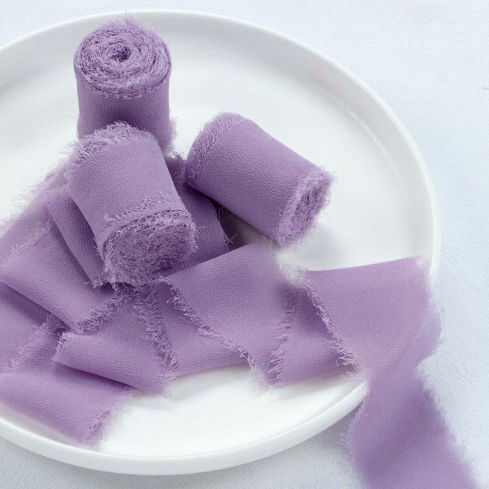 2-Pack Violet Amethyst Silk-Like Chiffon Linen Ribbon Rolls - Ideal for Bouquets & Gift Wrapping