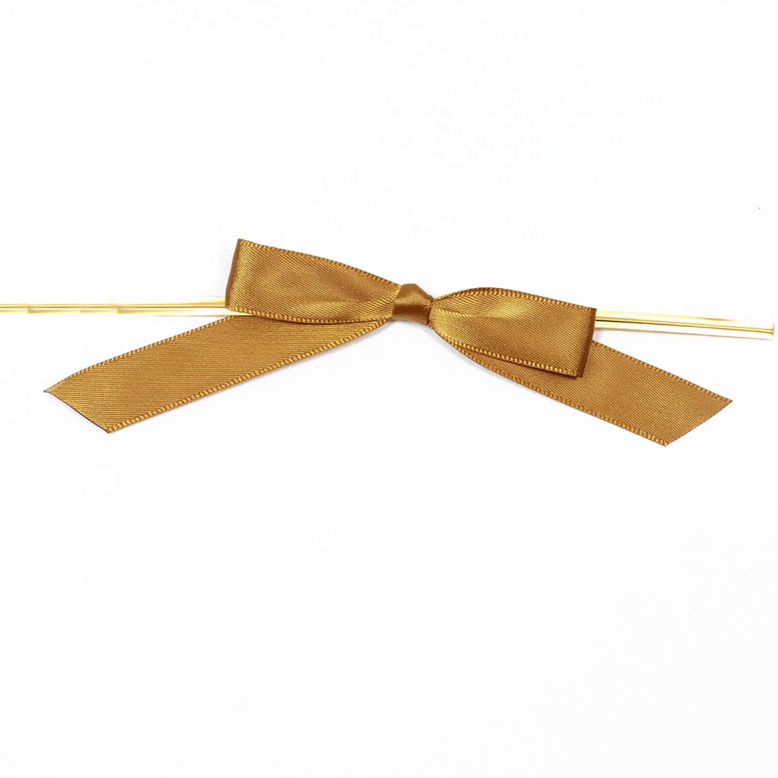50 Pcs Gold Satin Ribbon Bows with Twist Ties - Ideal for Party Favors & Gifts
