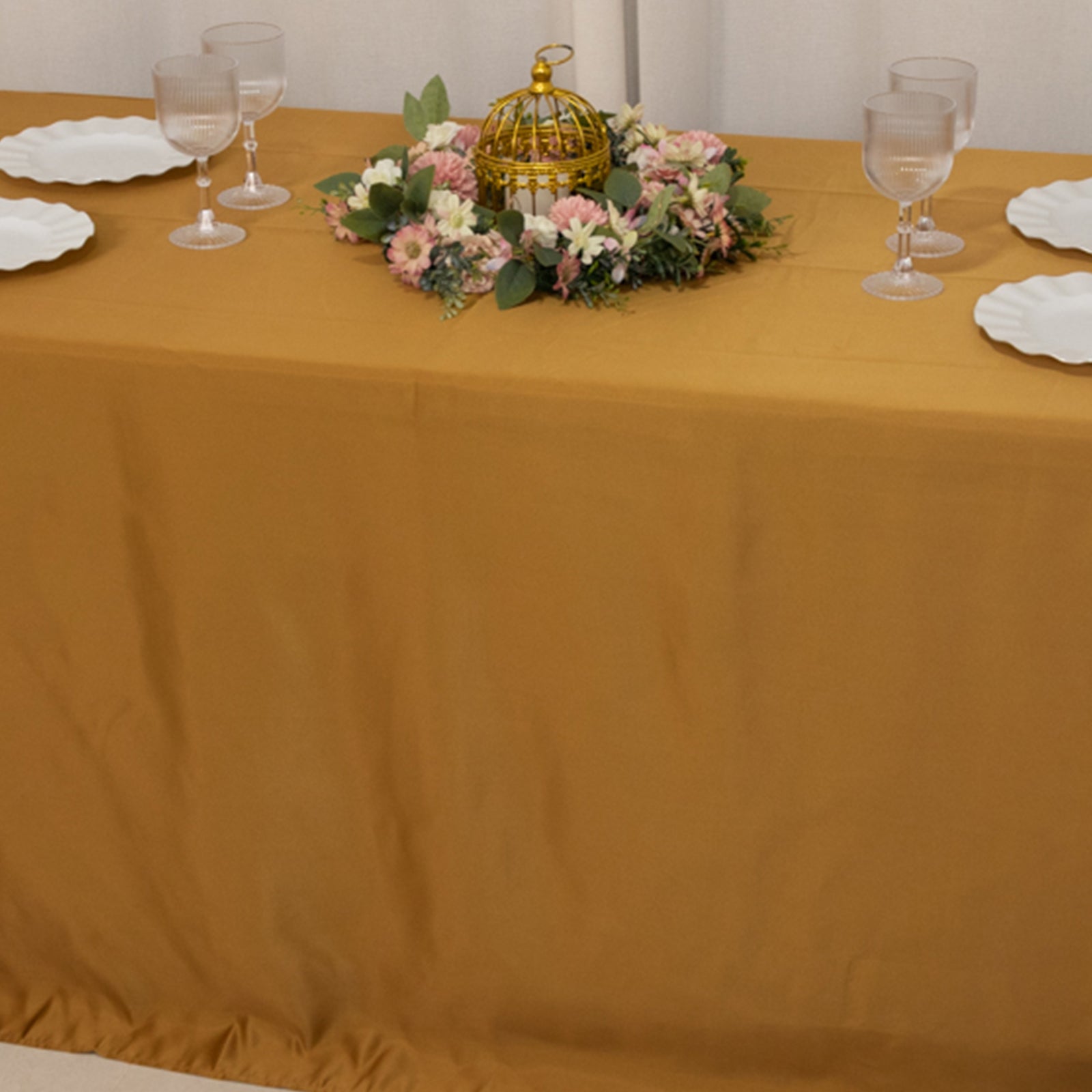 Luxurious Gold Lamour Satin 90x132 Rectangle Seamless Tablecloth for Weddings and Parties