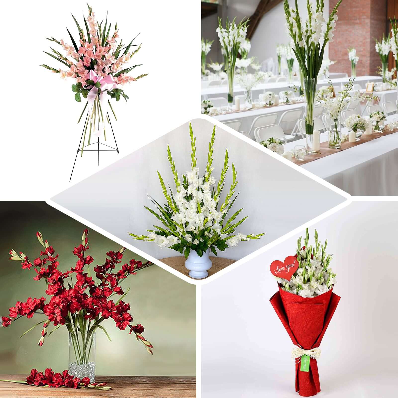 3 Stems of 36-Inch Tall White High-Quality Artificial Silk Gladiolus Flower Spray