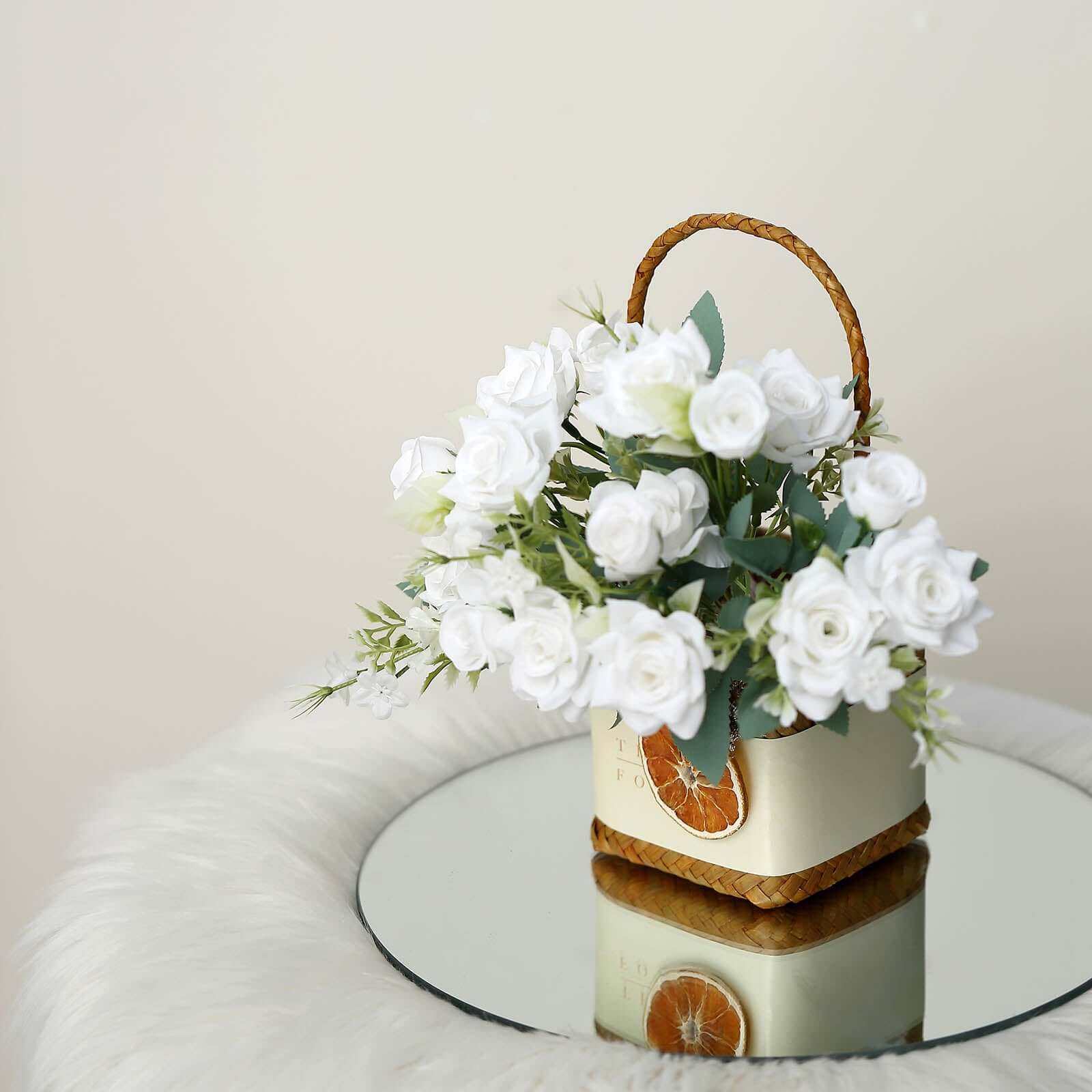 4-Bush Set of 12' White Artificial Silk Rose Flower Bouquet - Ideal for Weddings & Decor