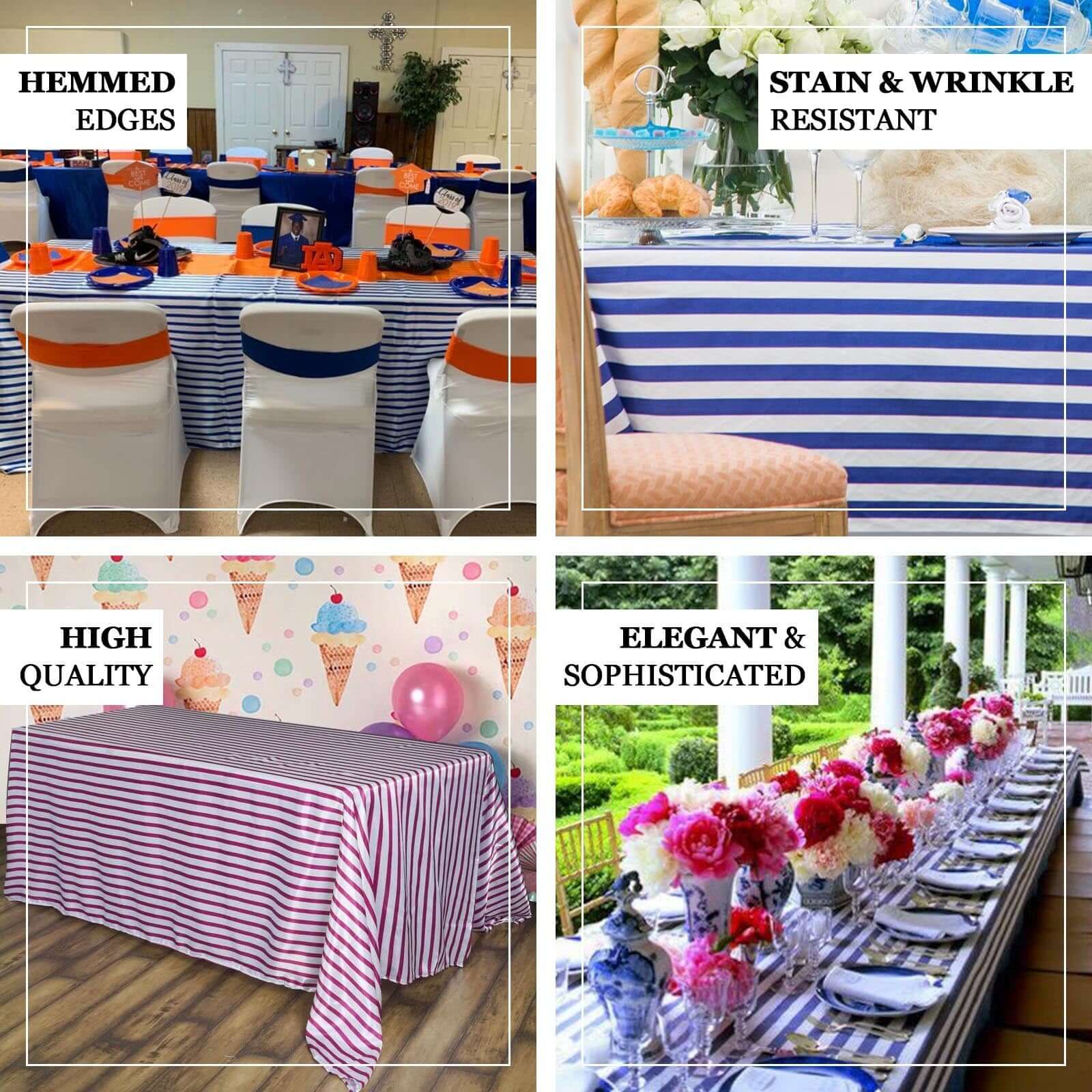 Hot Deal! White/Fuchsia Stripe Satin Rectangle Tablecloth 90x156