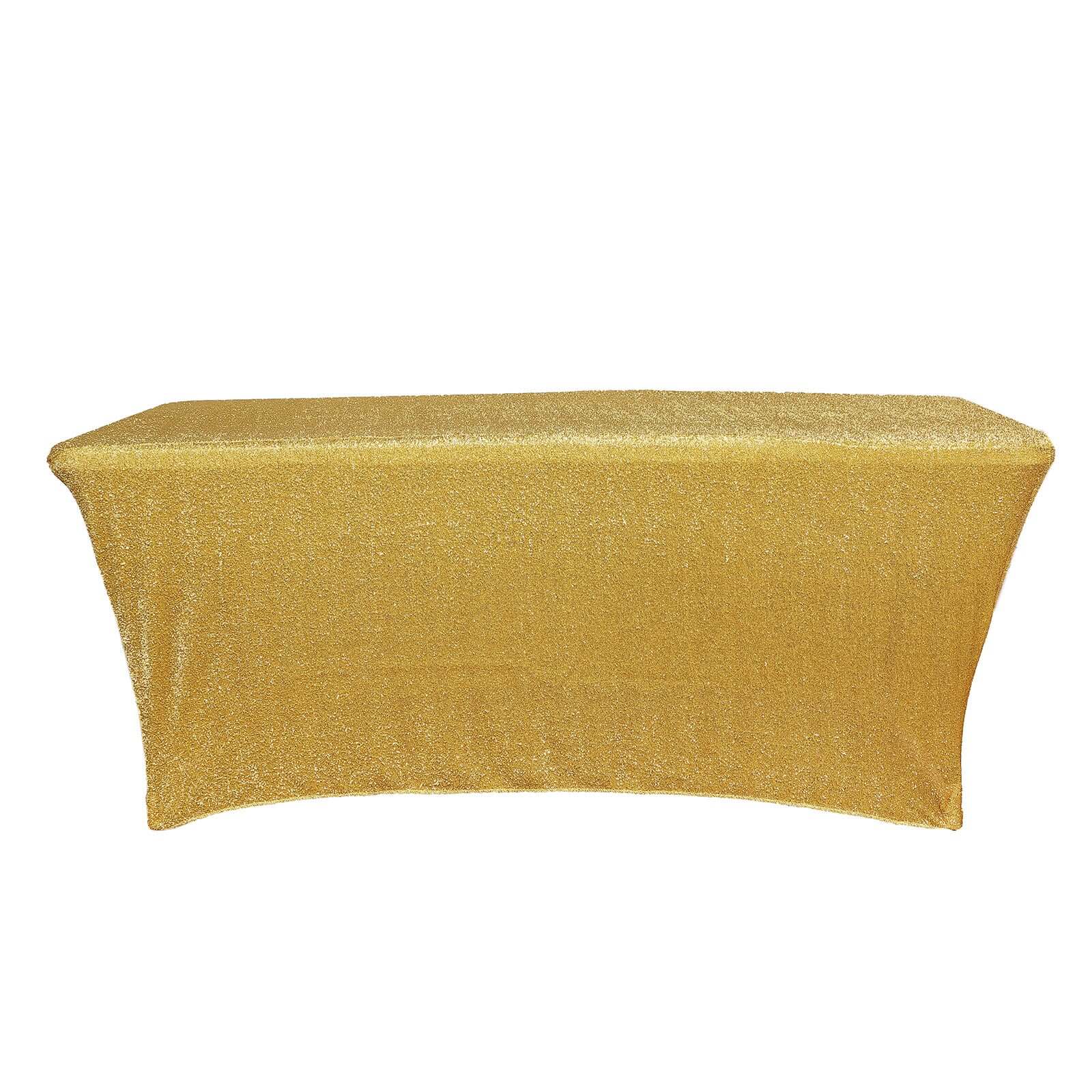 Hot Sale! Metallic Gold Glittered Stretch Spandex Tablecloth for Event Decor, 72x30 Rectangle