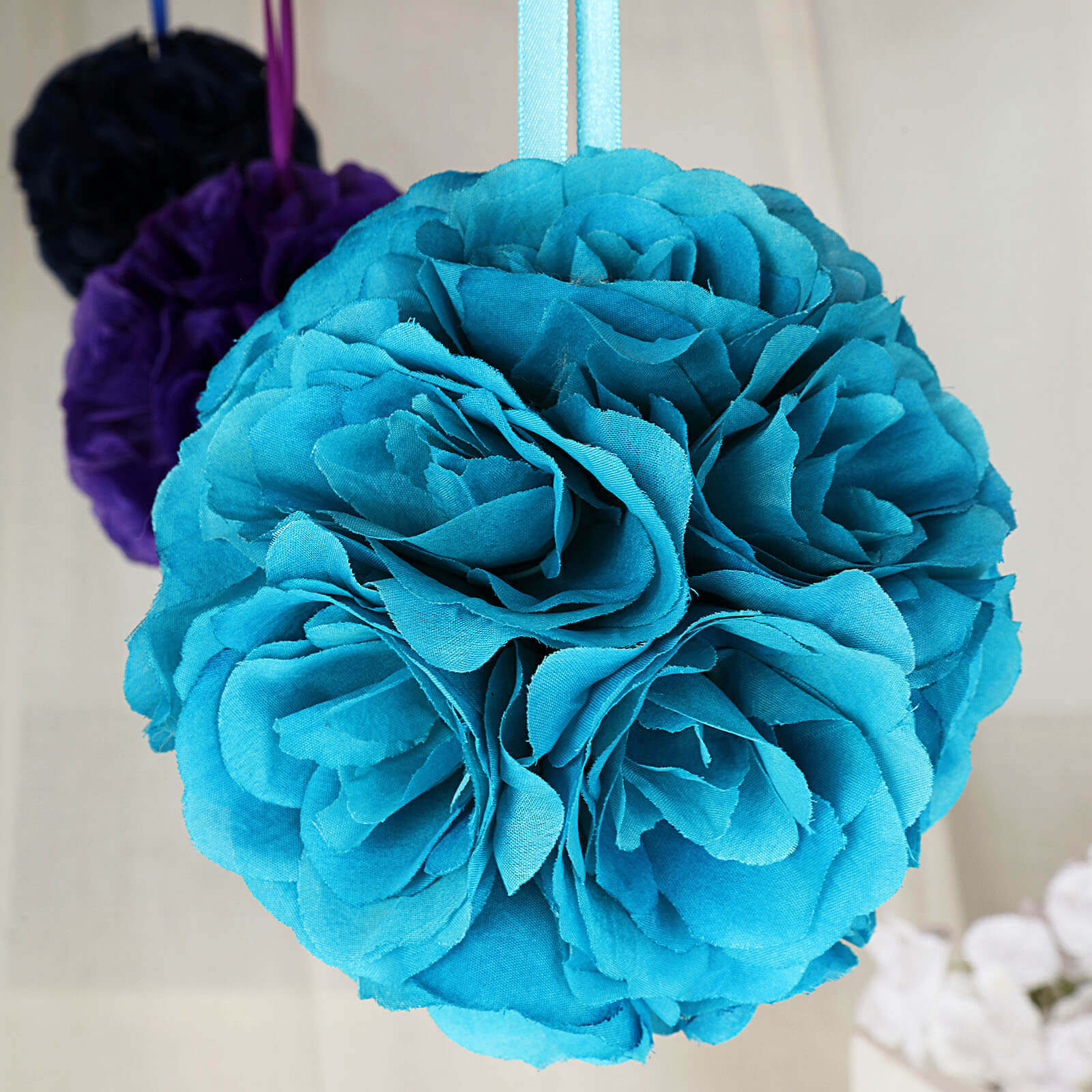 2-Pack 7-Inch Turquoise Artificial Silk Rose Kissing Balls, Ideal Faux Flower Decor