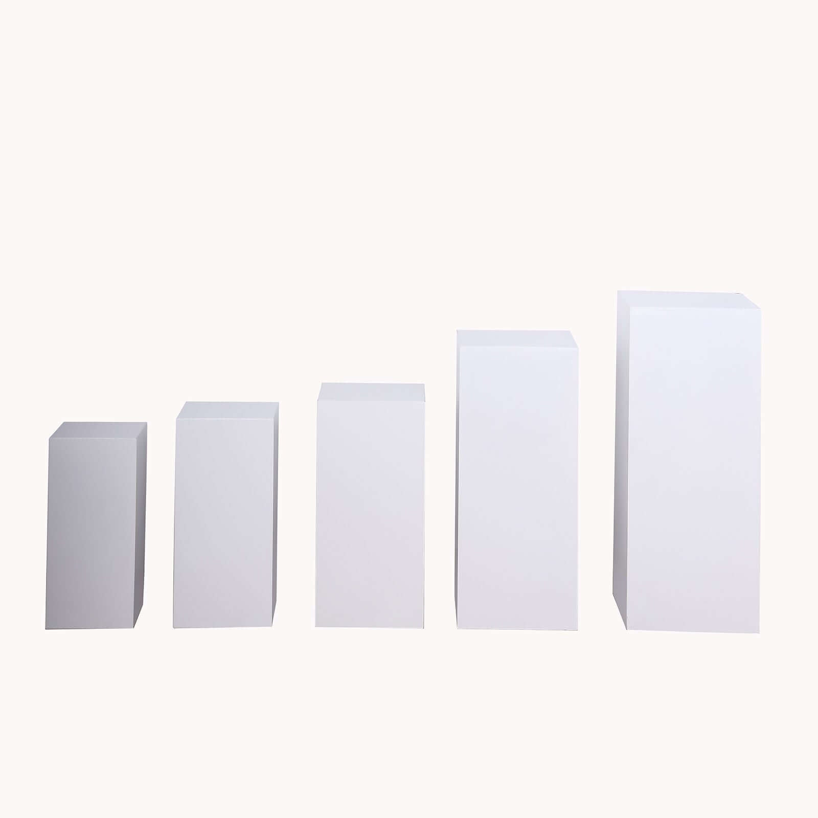 Set of 5 White Rectangular Metal Pedestal Stands for Backdrop Decor