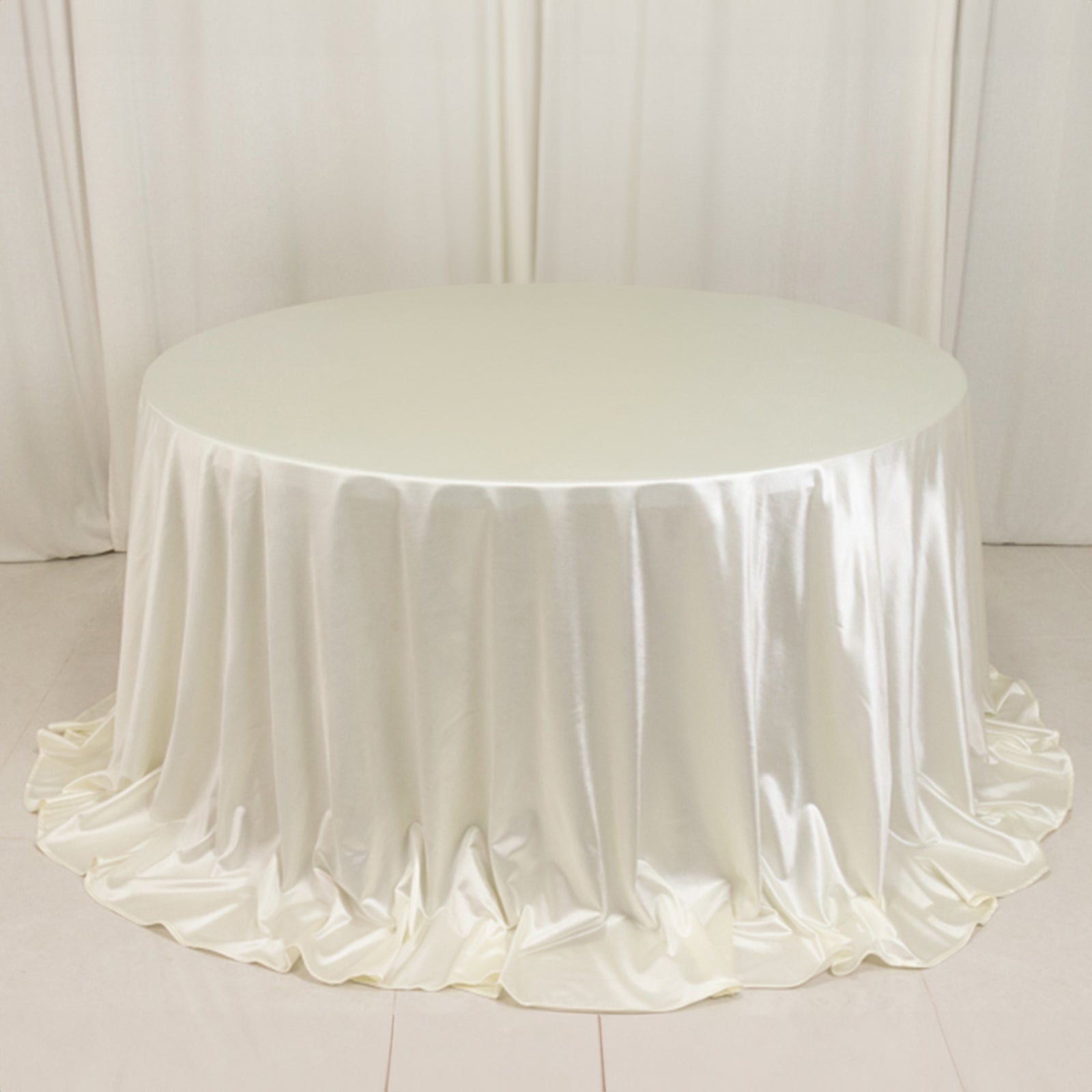 Hot! Premium Wrinkle-Free, Stain-Resistant 132" Shimmering Pearl White Scuba Round Tablecloth