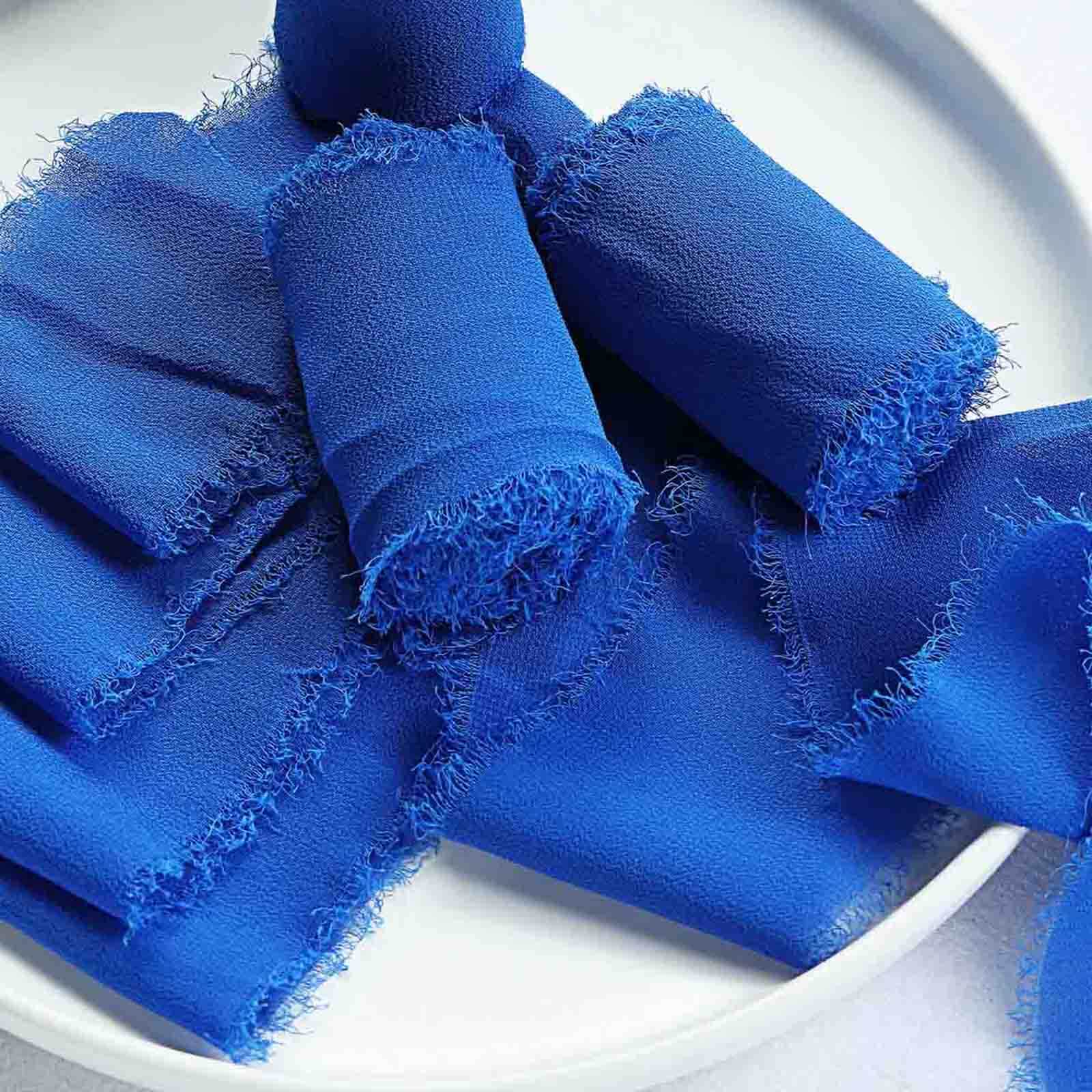 Hot Deal! 2-Pack Royal Blue Silk-Like Chiffon Linen Ribbon Rolls for Bouquets, Wedding Gifts