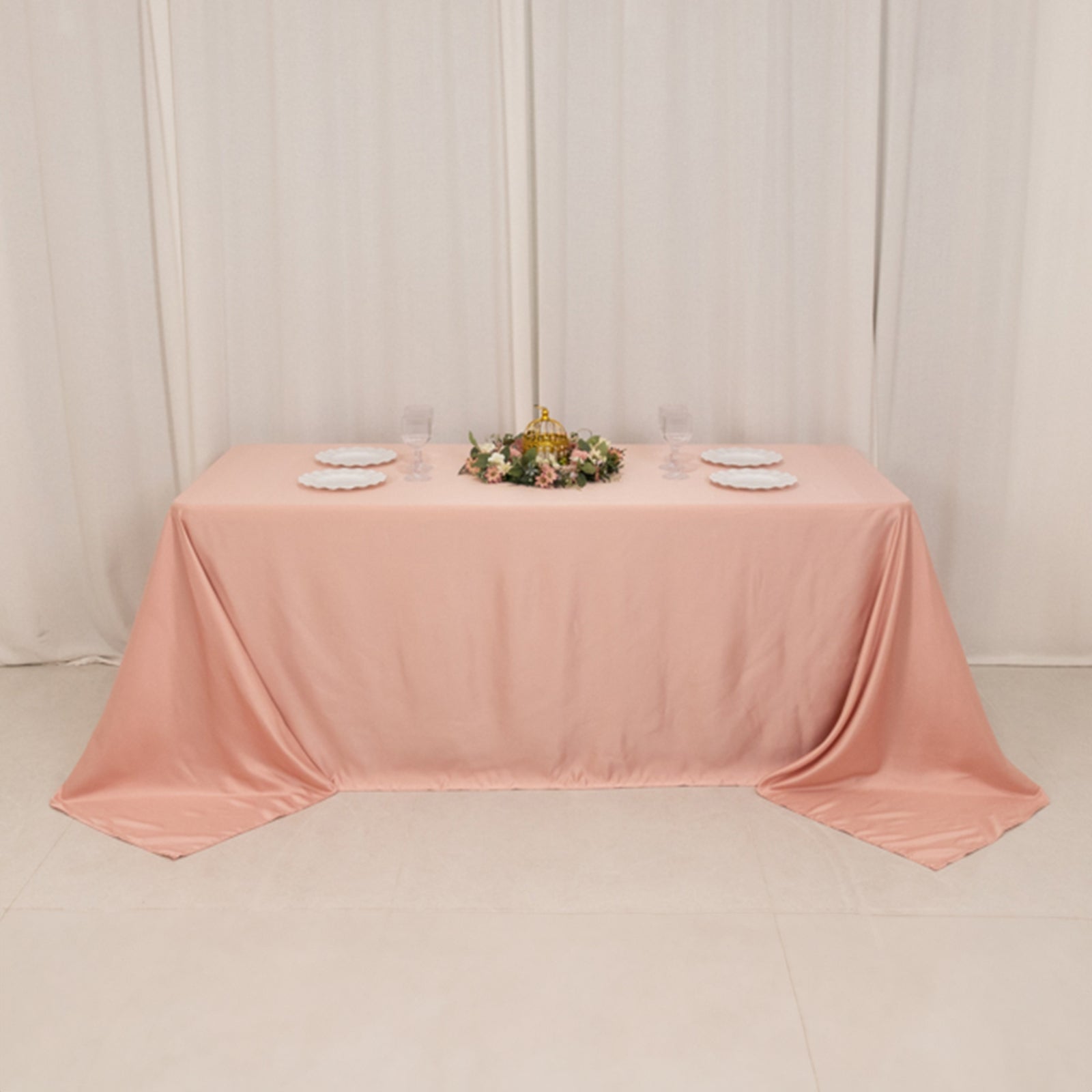 Lamour Satin Rectangle Tablecloth in Dusty Rose - Soft, Silk - Like & Durable