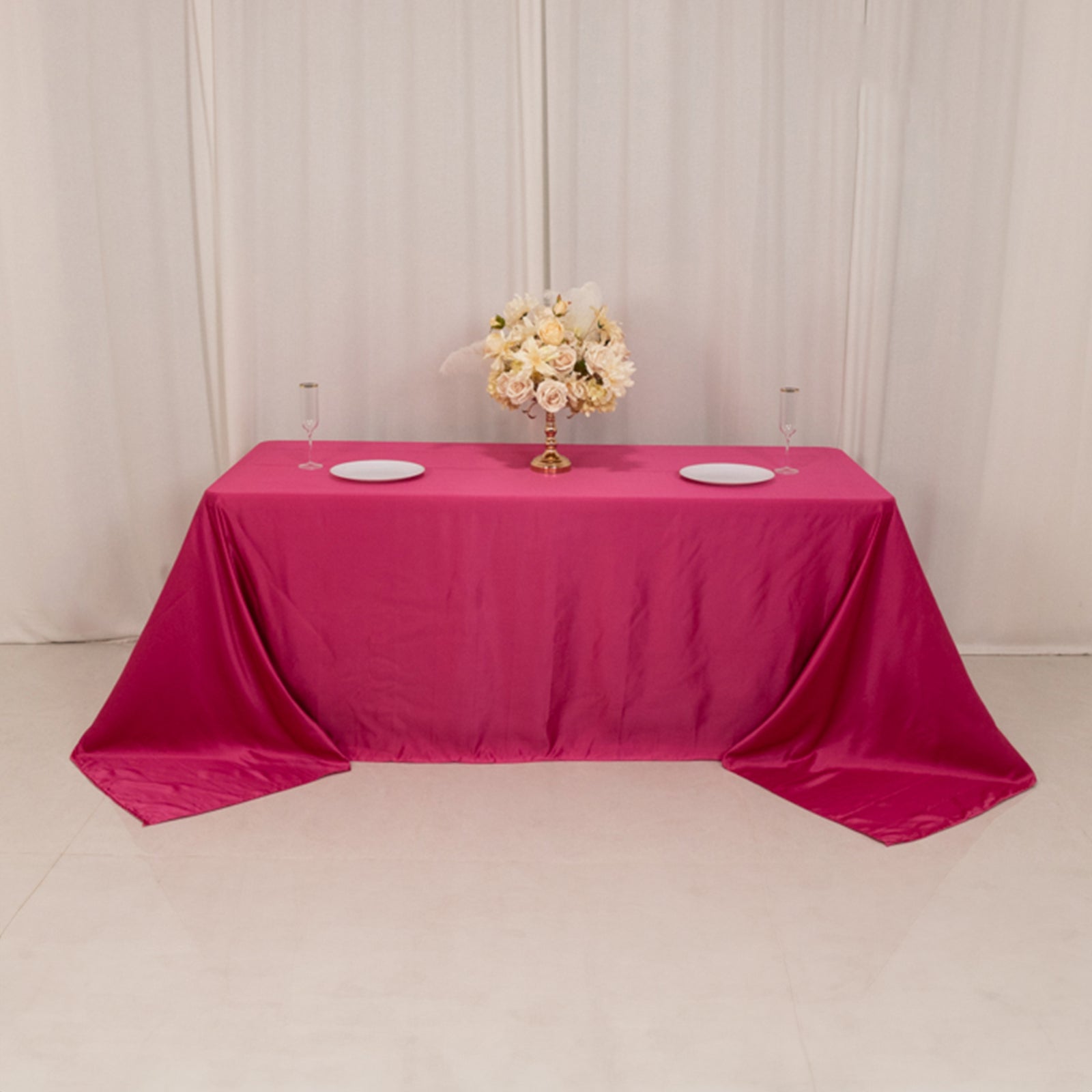 Luxurious Fuchsia Lamour Satin Seamless Rectangle Tablecloth 90x132
