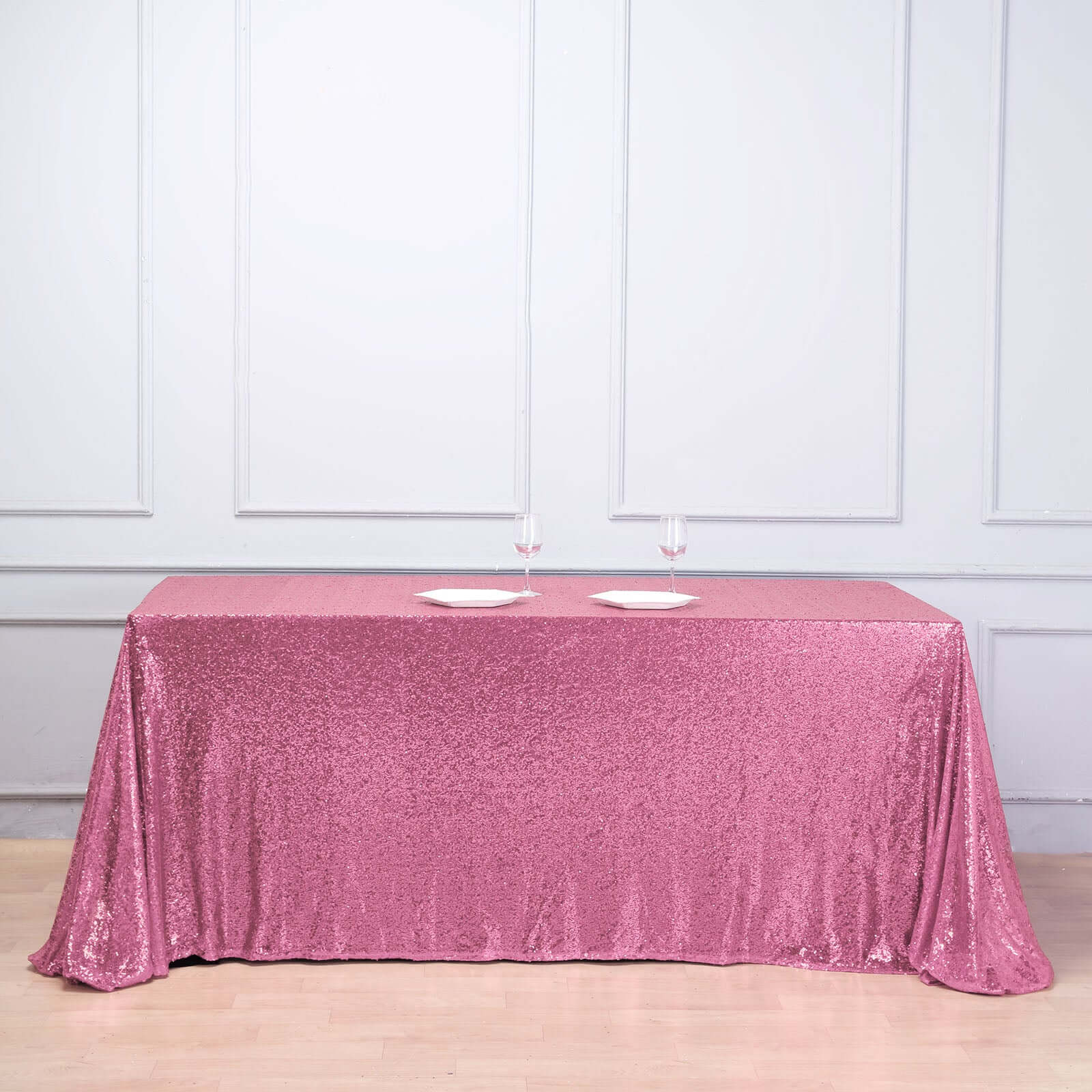 Pink Seamless Glittering 90x156 Rectangle Sequin Tablecloth