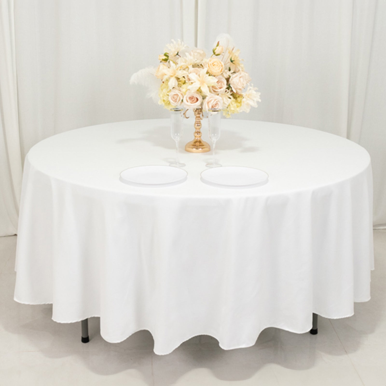 Wrinkle-Resistant 108" White Cotton Blend Round Tablecloth for Various Occasions