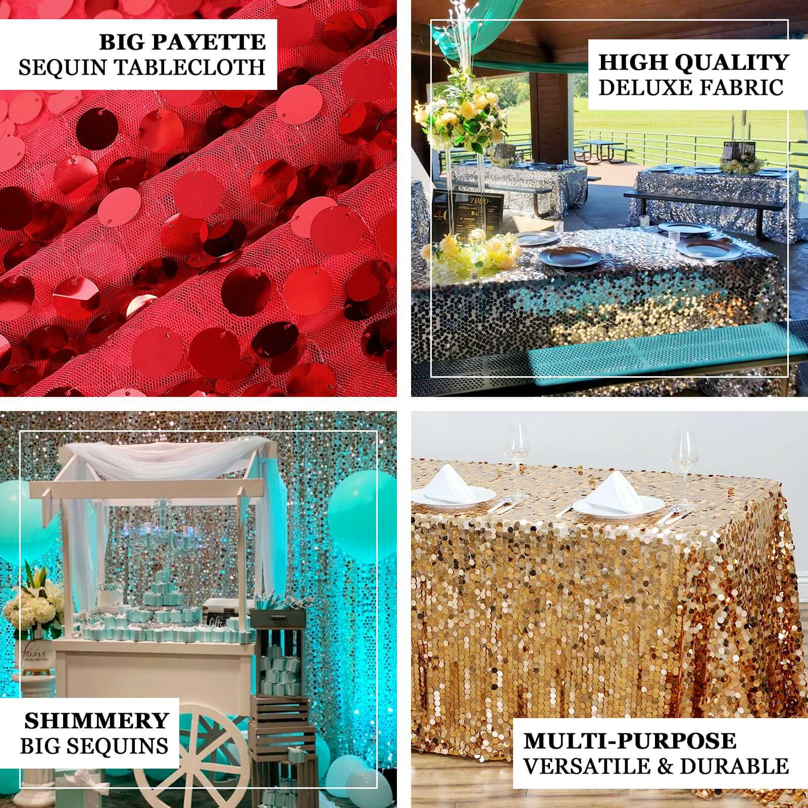 Exclusive Seamless White Sequin Tablecloth, 90x156 Rectangle