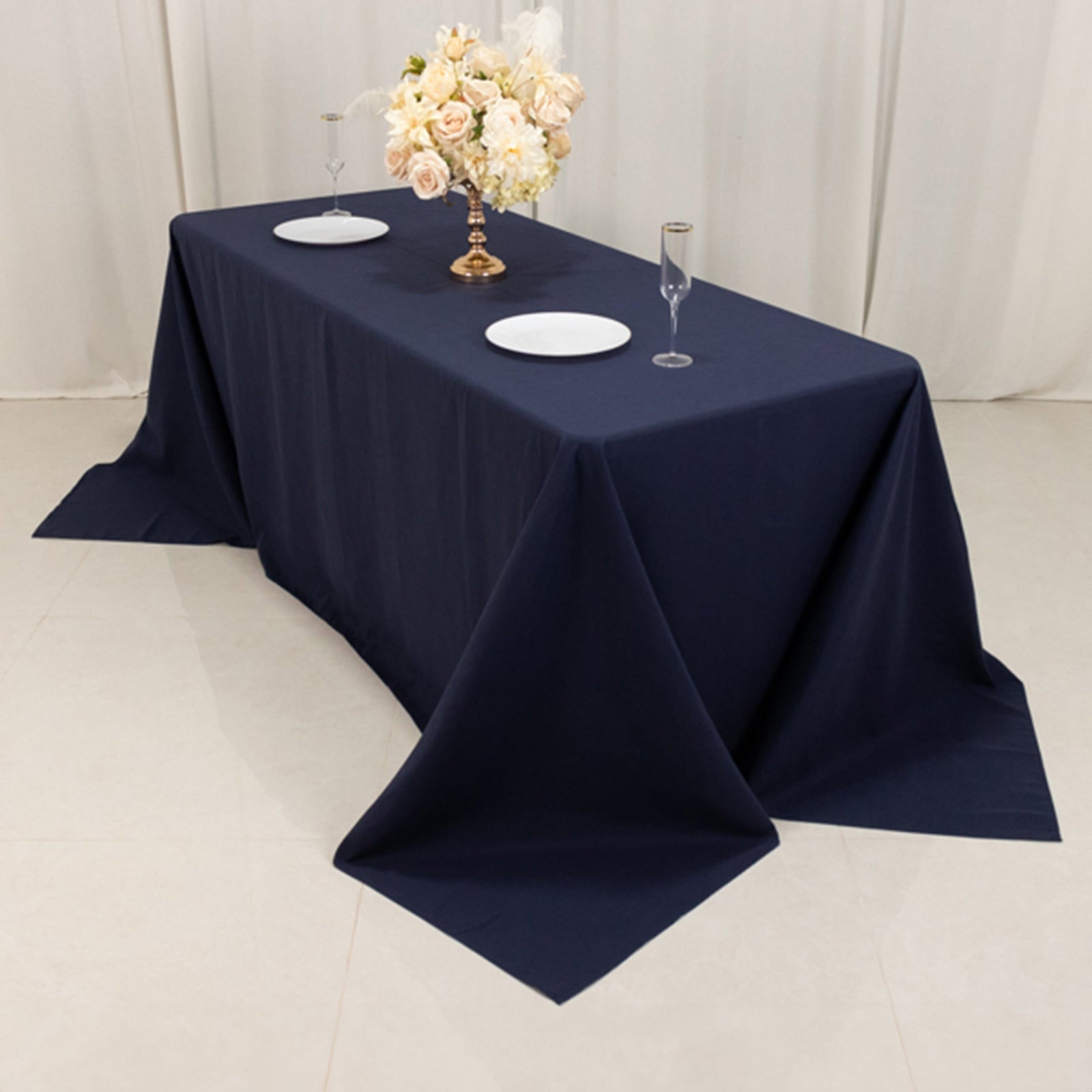 Navy Blue Seamless Wrinkle-Resistant Cotton Blend Rectangle Tablecloth 90x132 - Ideal for Events