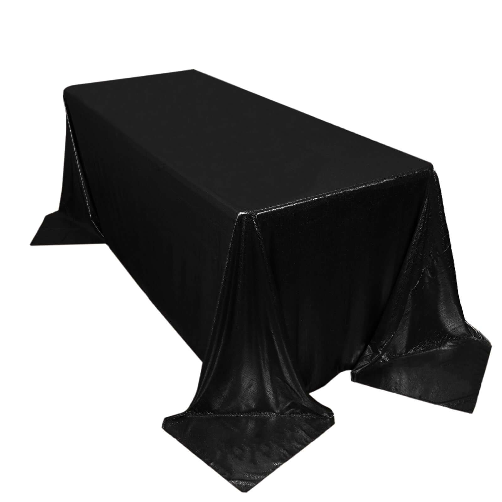 Exclusive Shimmering Black Sequin Dots Polyester 90x132 Rectangle Wrinkle-Free Tablecloth