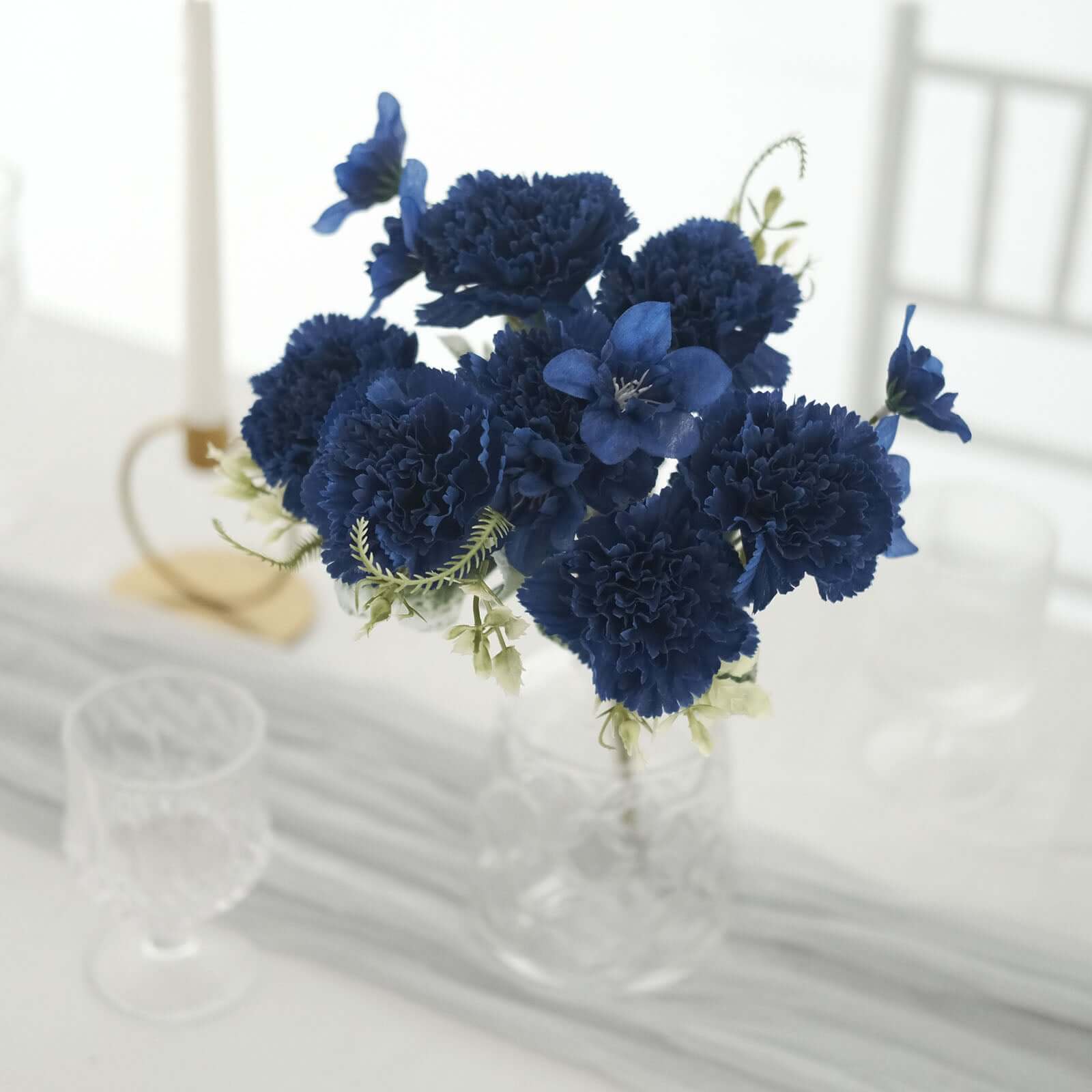 Set of 3 Navy Blue Artificial Silk Carnation Flower Arrangements, 14 Inches Tall