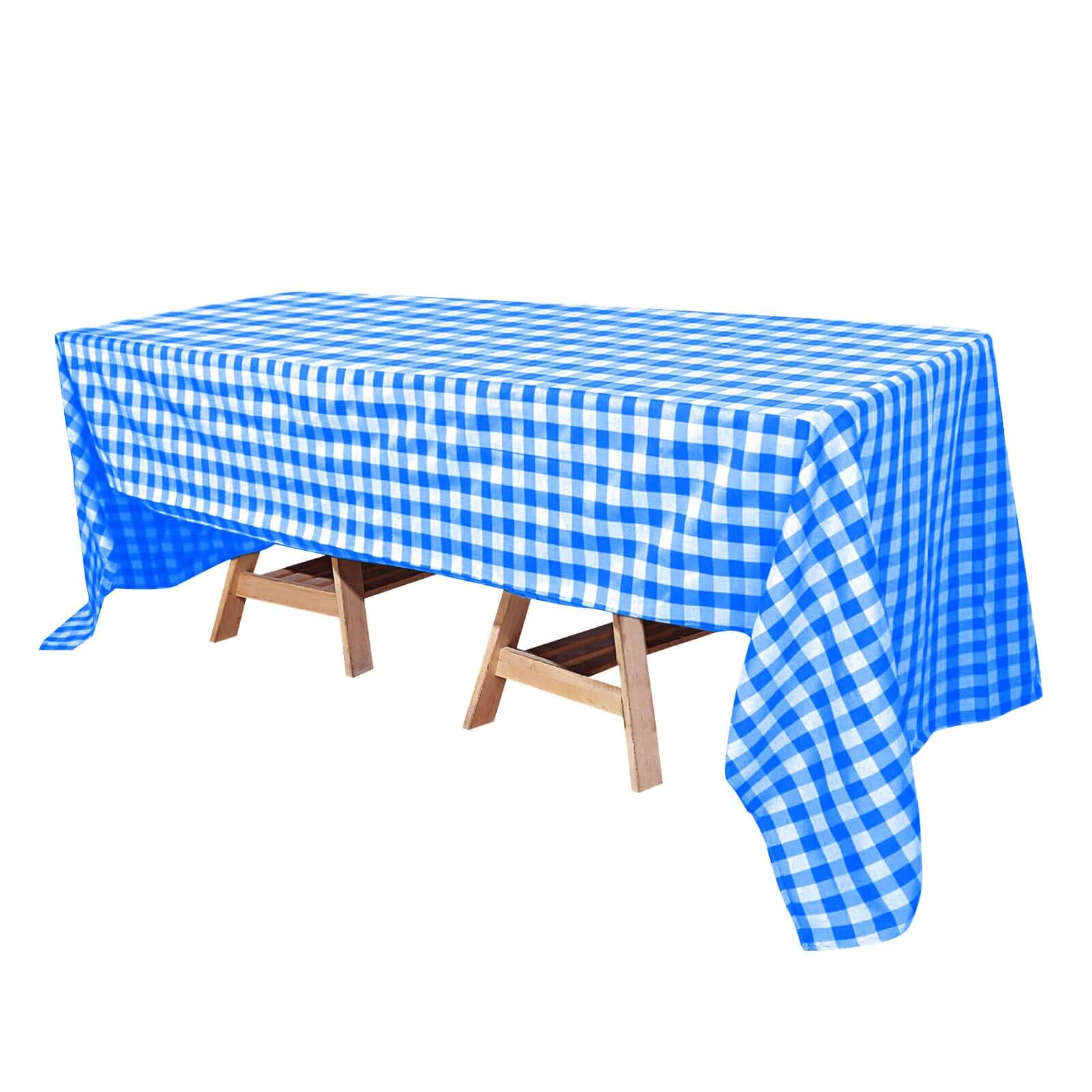 White/Blue Buffalo Plaid 60x126 Polyester Rectangle Stain-Resistant Tablecloth