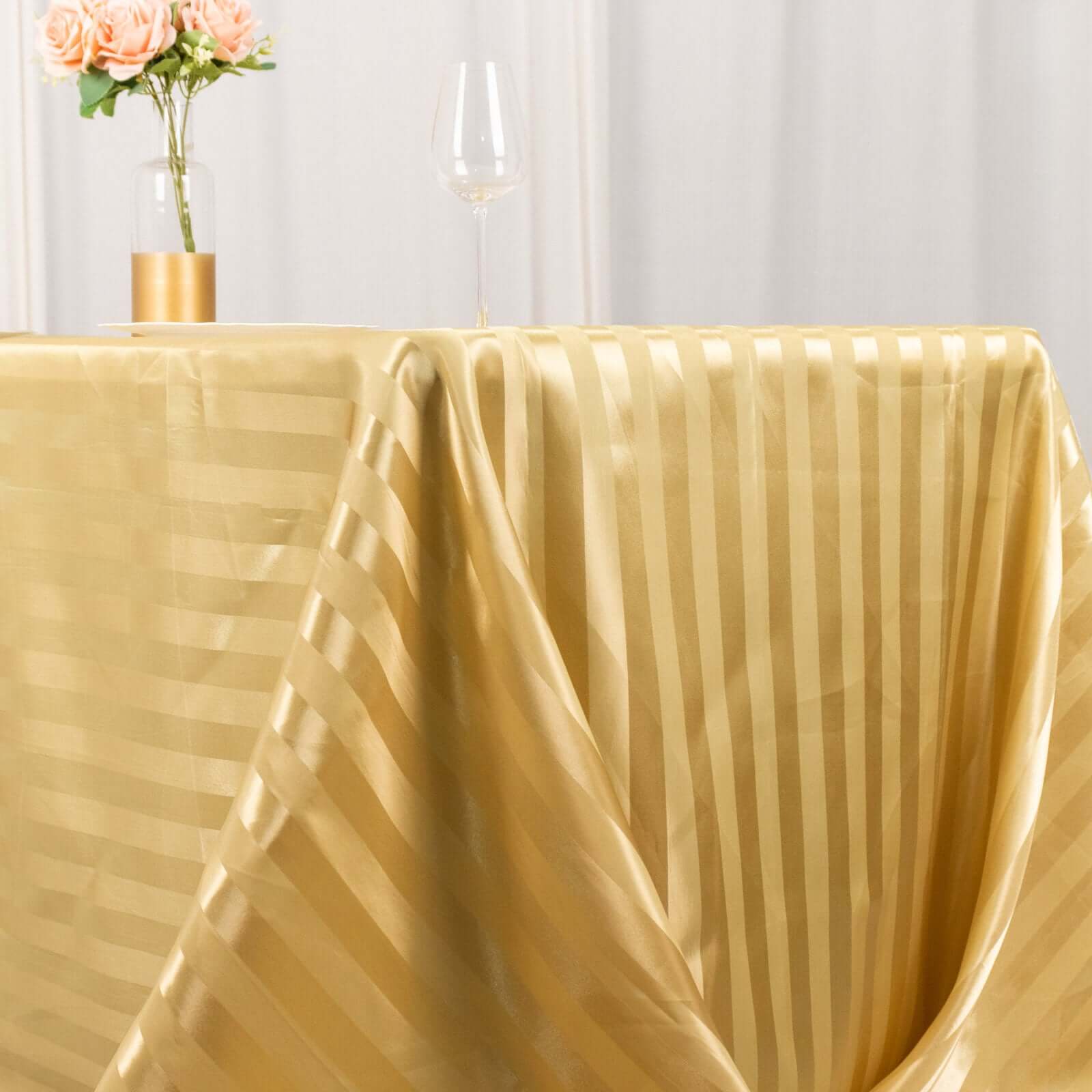 Champagne Satin Rectangular Tablecloth with Glossy Stripes, 90x132