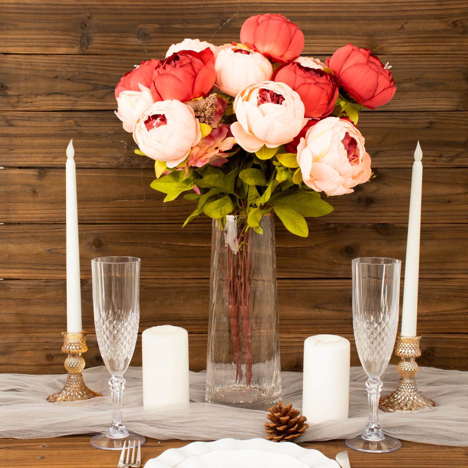 2-Pack 19-Inch Burgundy and Dusty Rose Faux Silk Peony Flower Wedding Bouquets