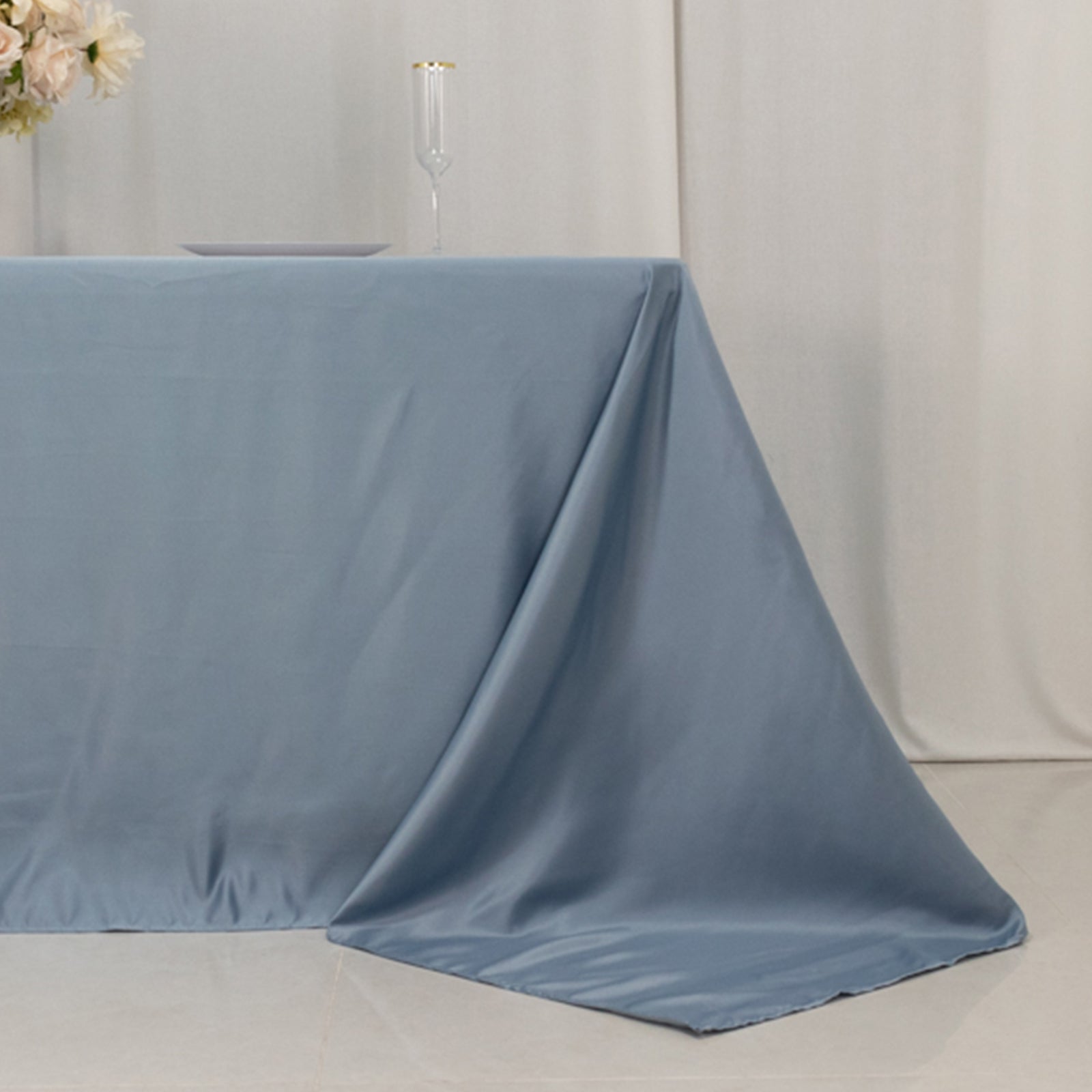 Soft and Silk-Like Dusty Blue Lamour Satin Rectangle Tablecloth 90x132
