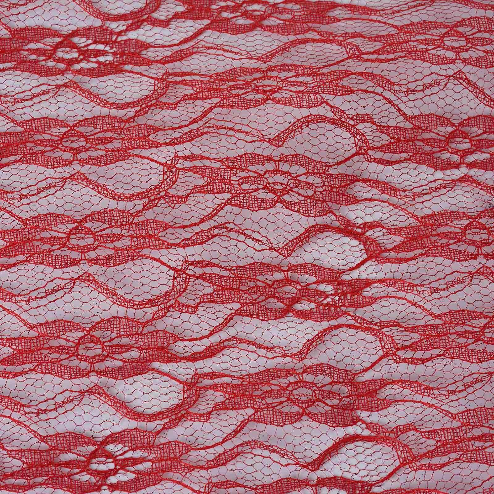 Red Floral Shimmer Tulle Fabric Bolt - 54 Inches Wide, 15 Yards Long