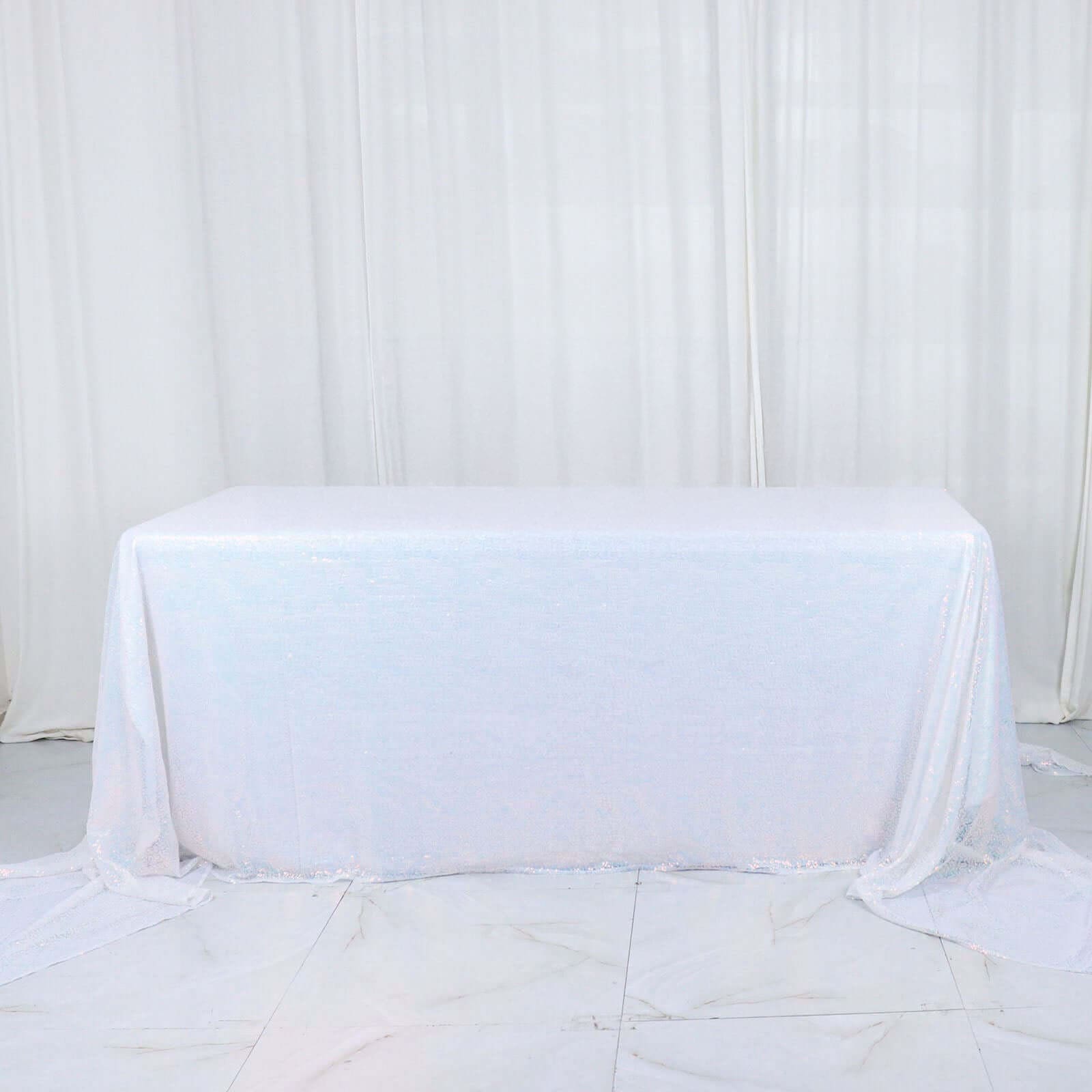Exclusive Iridescent Blue Sequin Rectangle Tablecloth - 90x156 Seamless Twinkling Table Cover