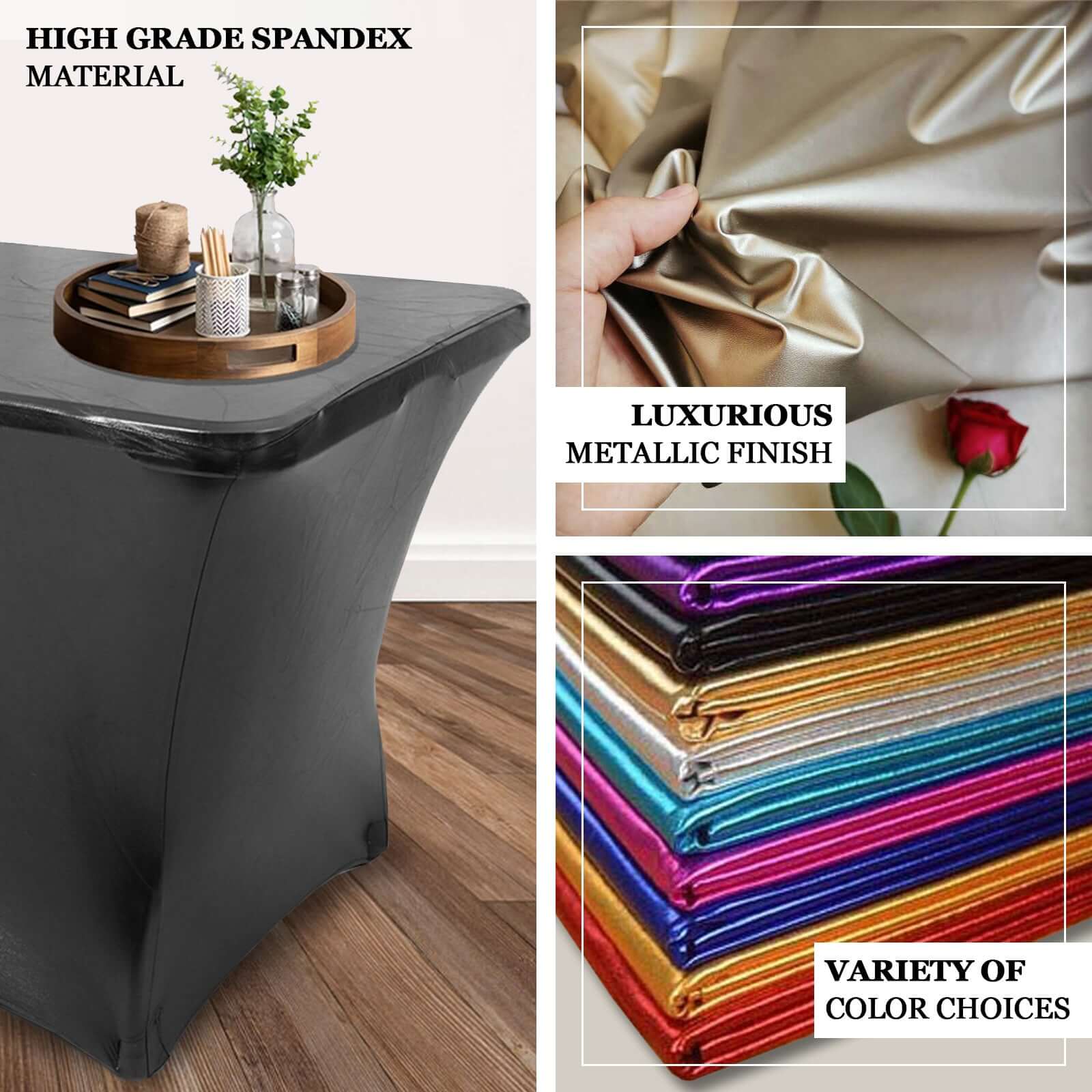 Metallic Black 4-Way Stretch Spandex Tablecloth for 6FT Rectangular Table