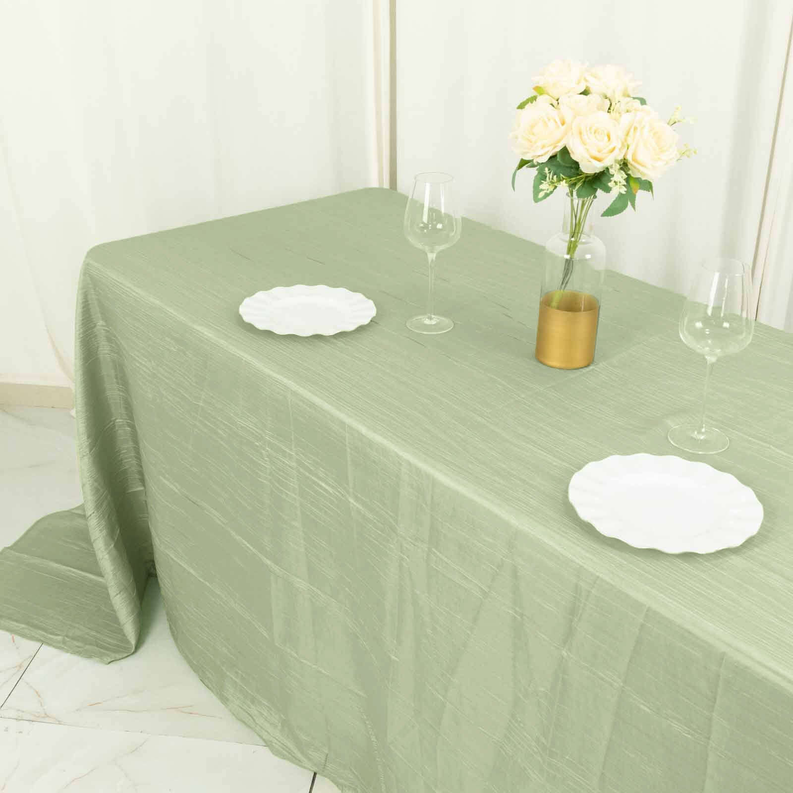 Discount! Sage Green Crinkle Taffeta Rectangle Tablecloth 90x156 for Weddings and Parties
