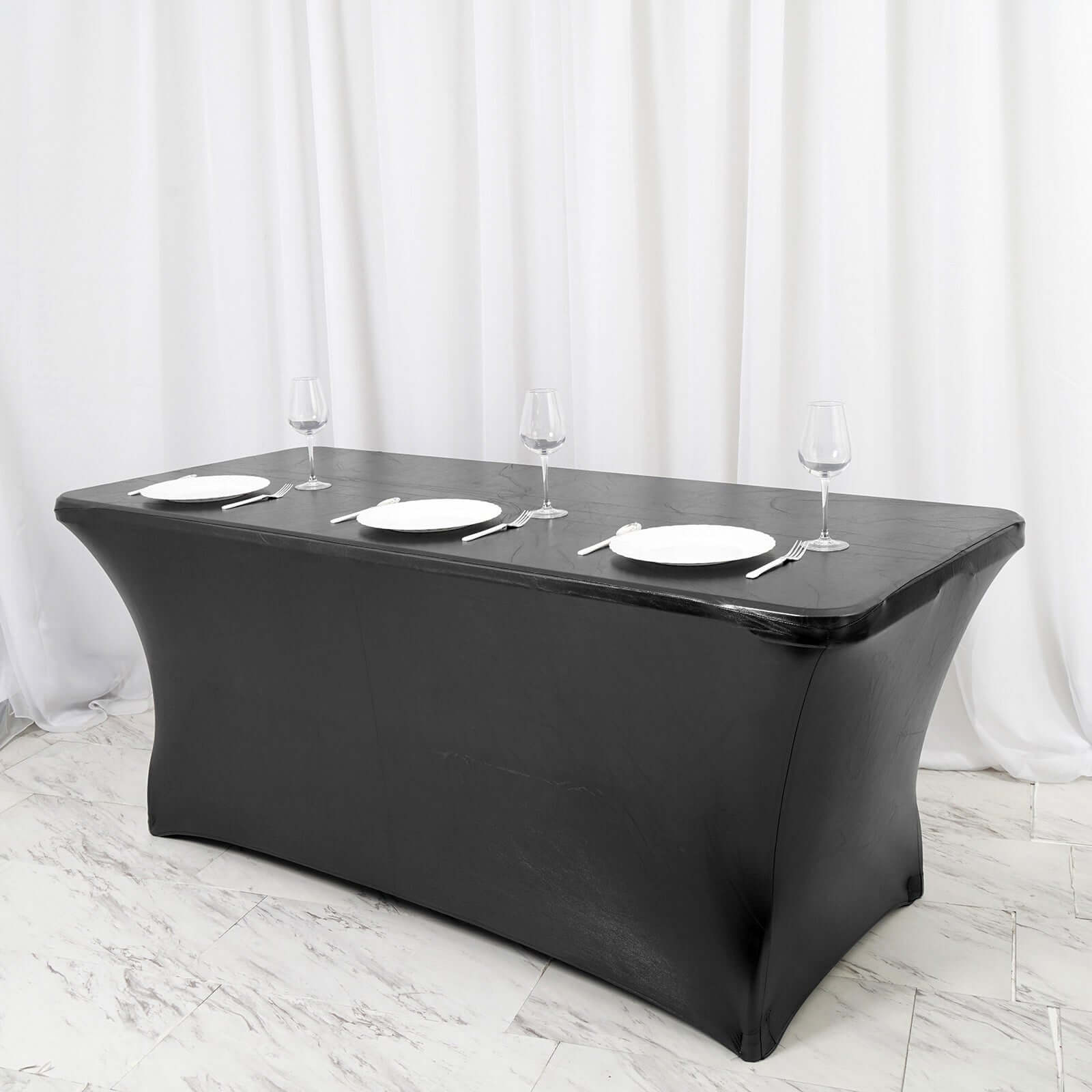 Metallic Black 4-Way Stretch Spandex Tablecloth for 6FT Rectangular Table