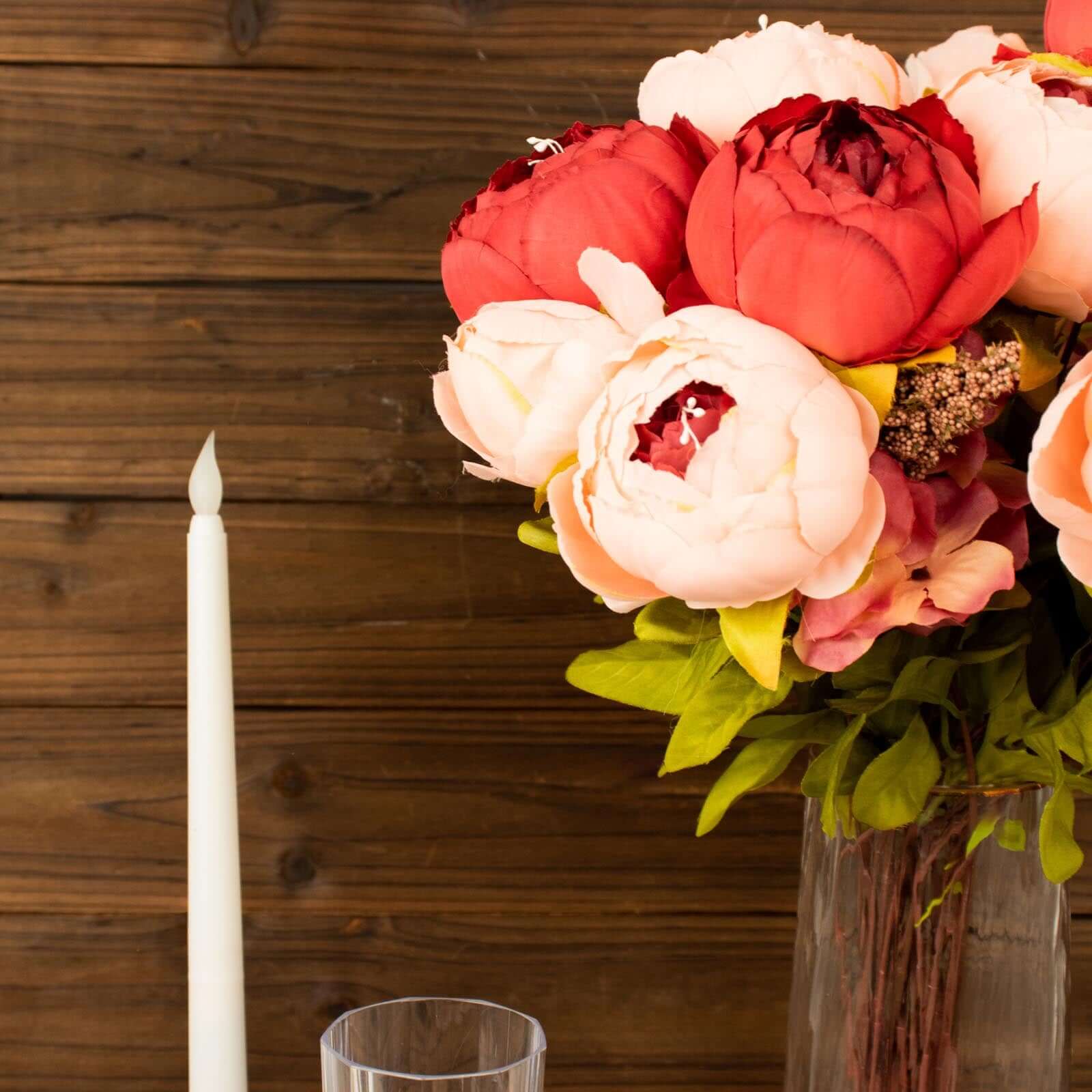 2-Pack 19-Inch Burgundy and Dusty Rose Faux Silk Peony Flower Wedding Bouquets