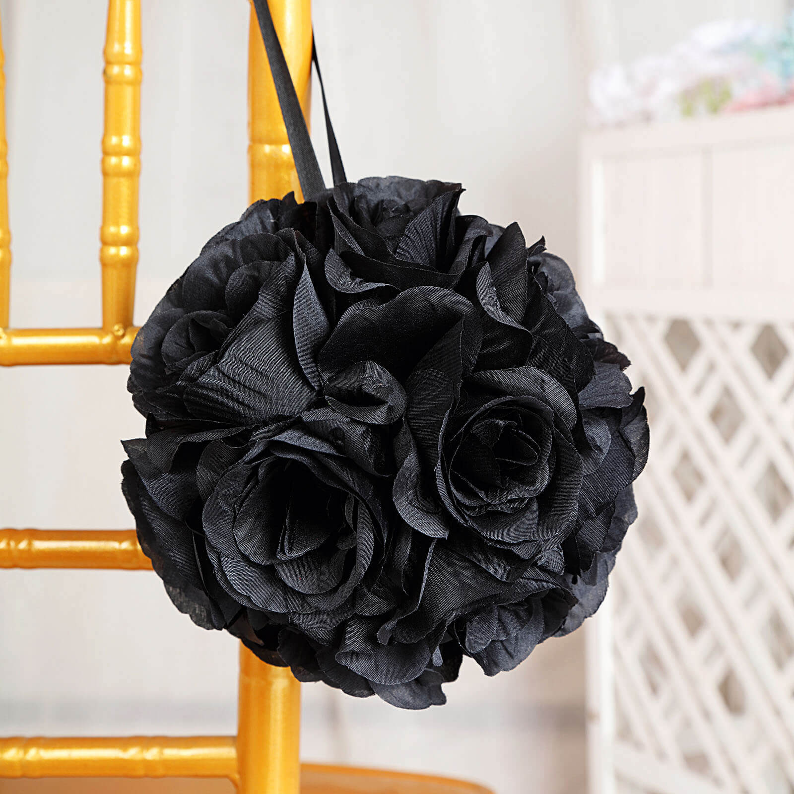 Hot Sale! 2-Pack 7-Inch Black Artificial Silk Rose Kissing Balls for Party Decor