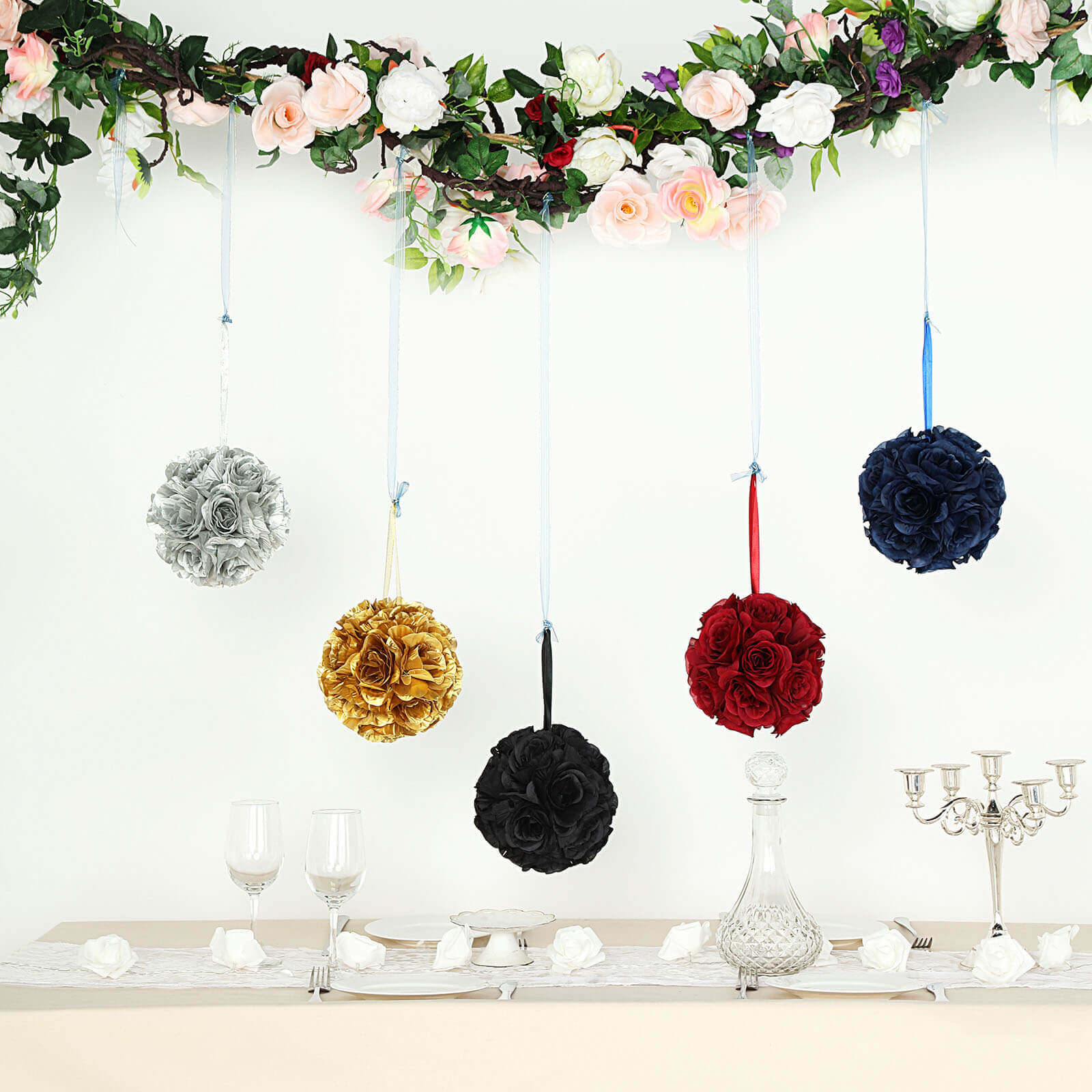 Hot Sale! 2-Pack 7-Inch Black Artificial Silk Rose Kissing Balls for Party Decor