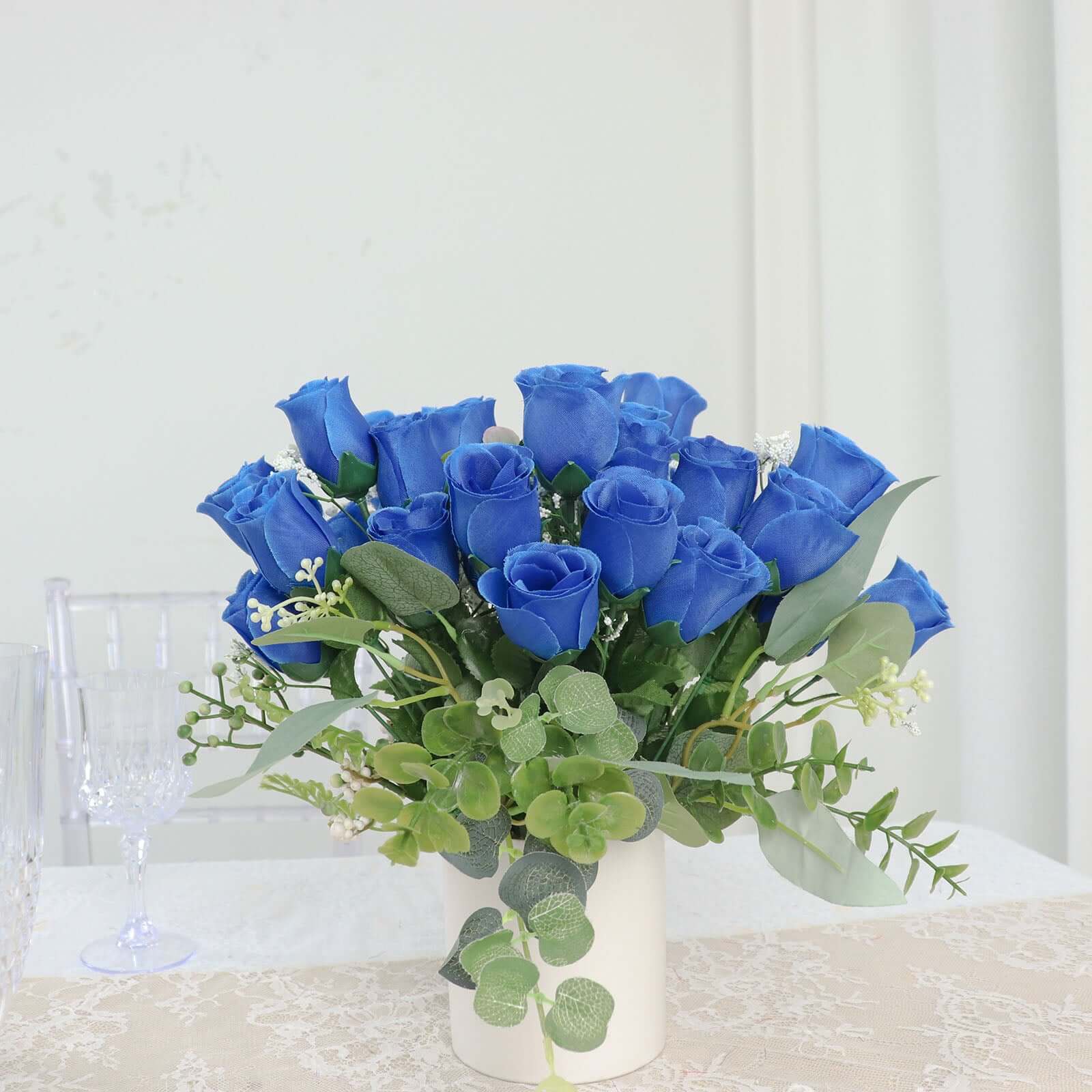 12 Bushes of Premium Royal Blue Artificial Silk Rose Bud Bouquets