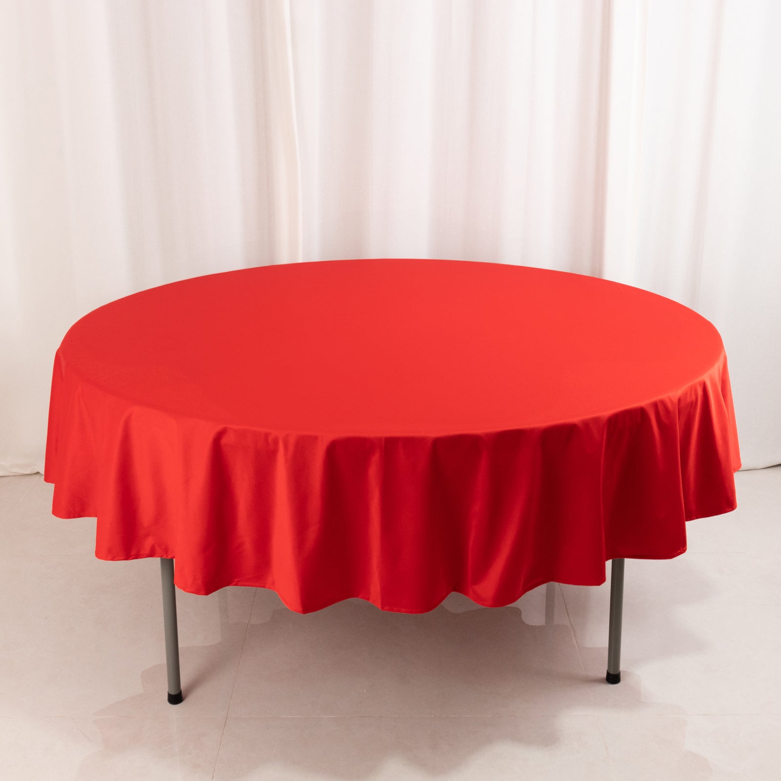 Red Premium 90' Round Scuba Tablecloth - Anti - Wrinkle and Stain - Resistant