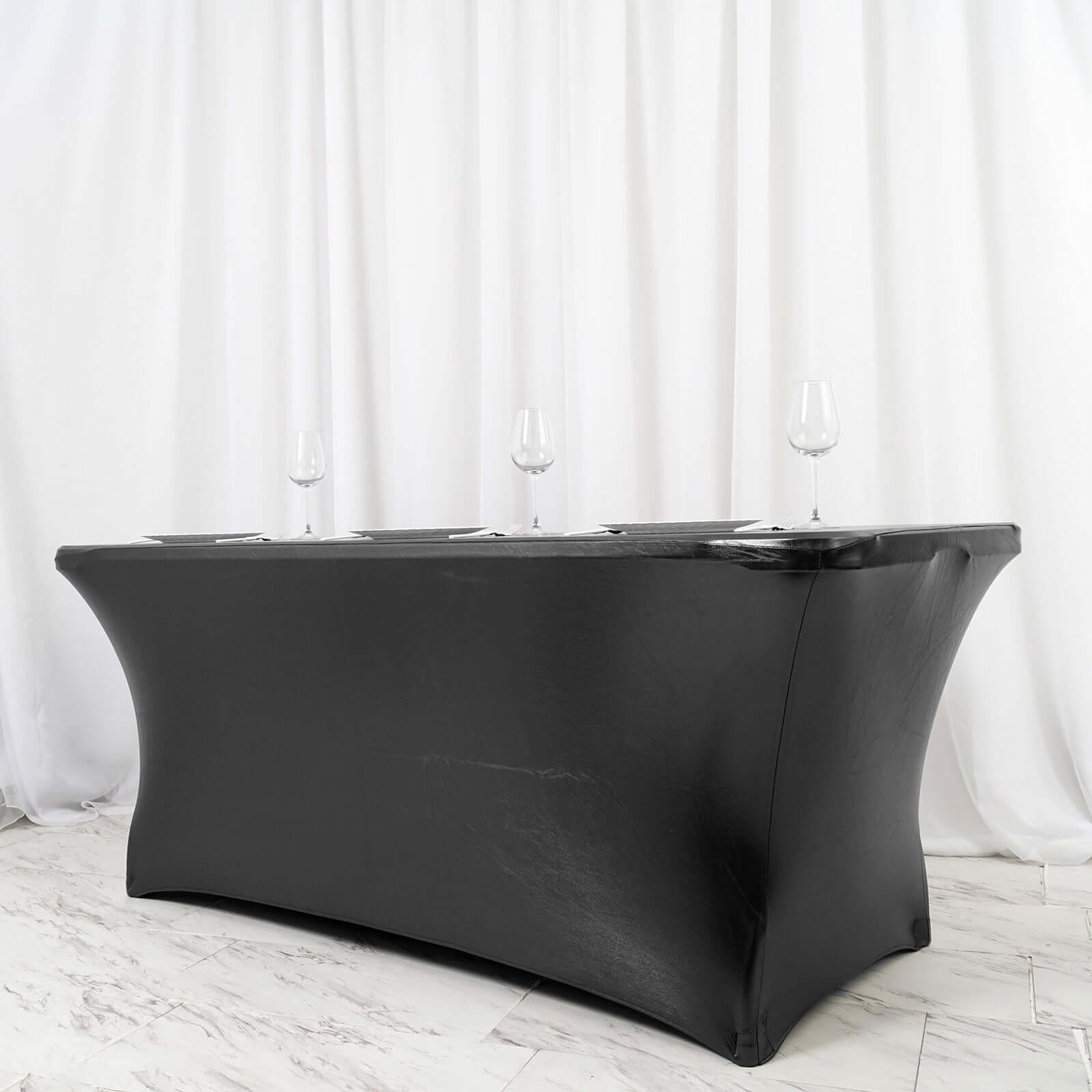 Metallic Black 4-Way Stretch Spandex Tablecloth for 6FT Rectangular Table