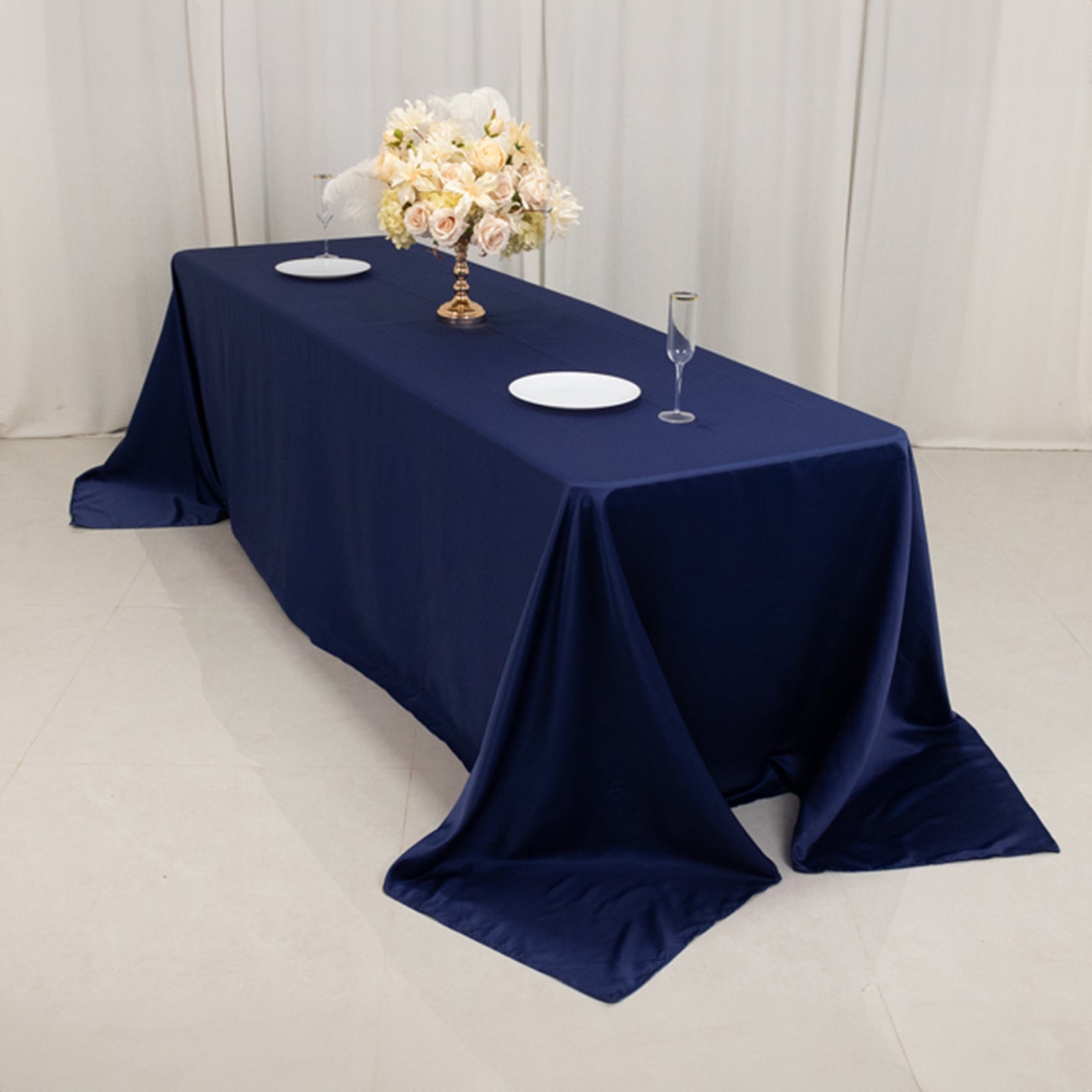 Luxurious Navy Blue Lamour Satin Rectangle Tablecloth 90x156 - Soft & Seamless