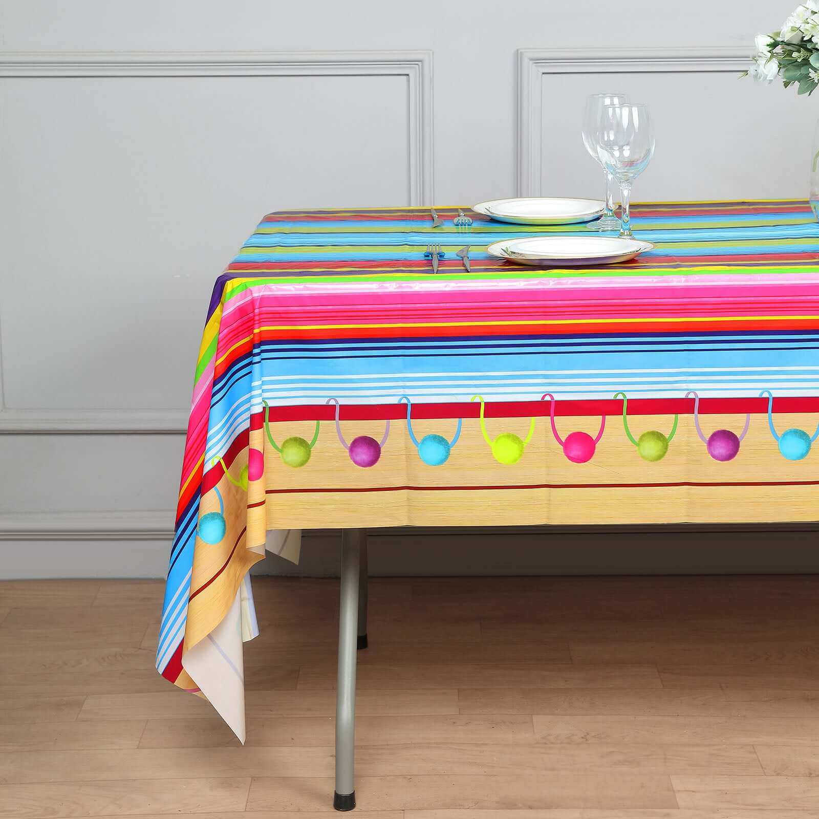 5-Pack Vibrant PVC Disposable Mexican Serape Rectangle Table Covers for Cinco De Mayo 54x108