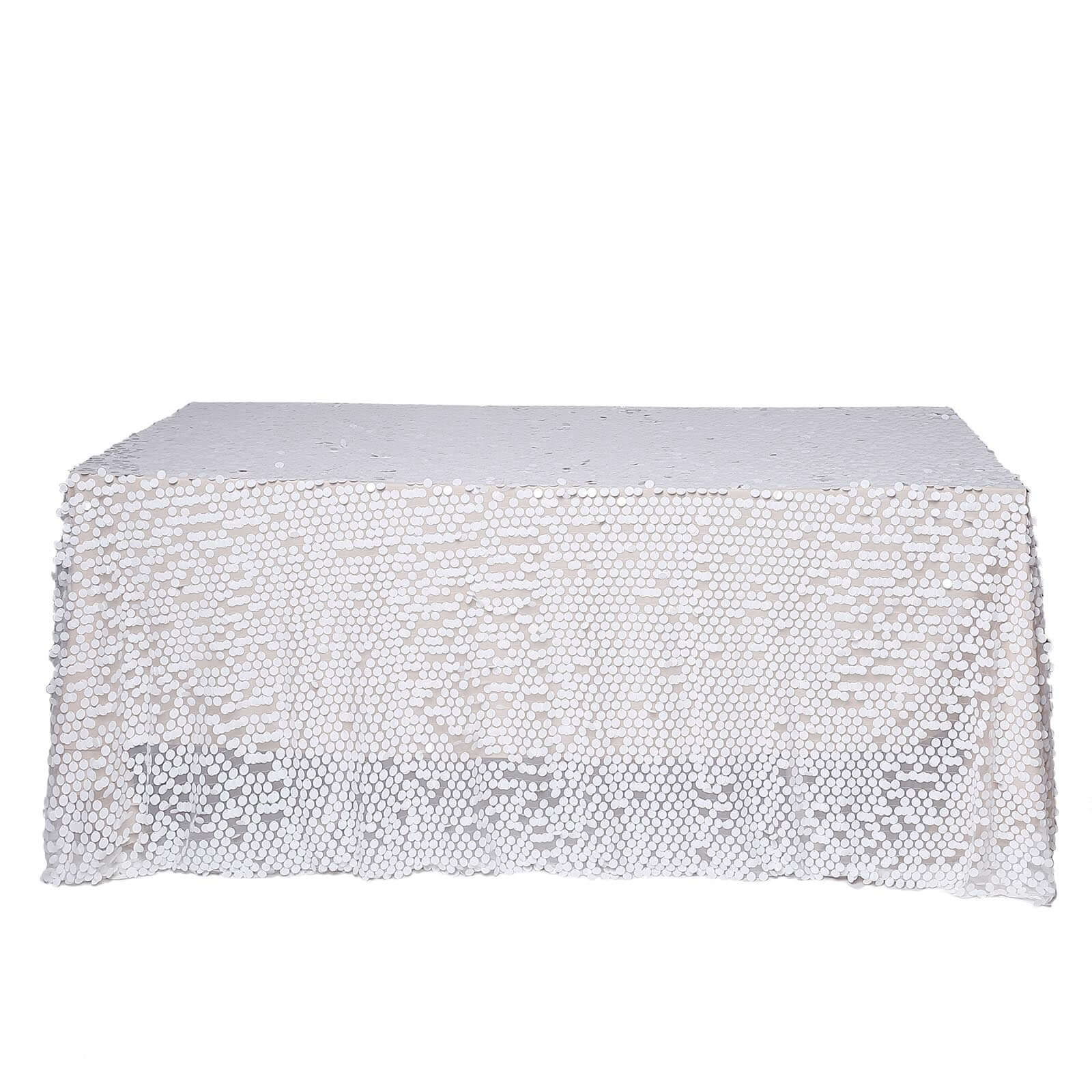 Exclusive Seamless White Sequin Tablecloth, 90x156 Rectangle