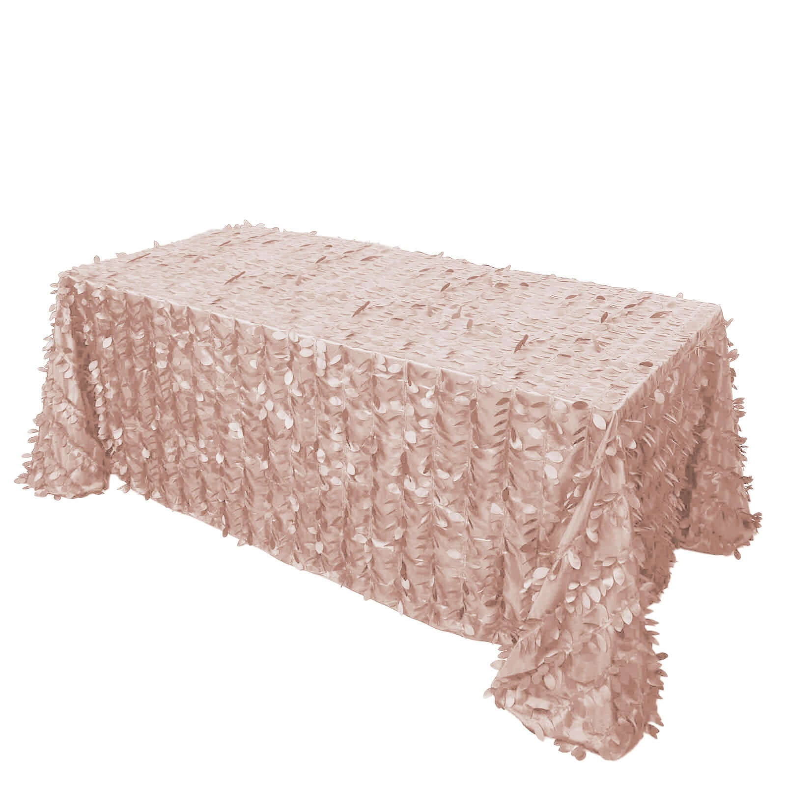 Dusty Rose Taffeta Rectangle Tablecloth 90x132 with 3D Seamless Leaf Petal Design