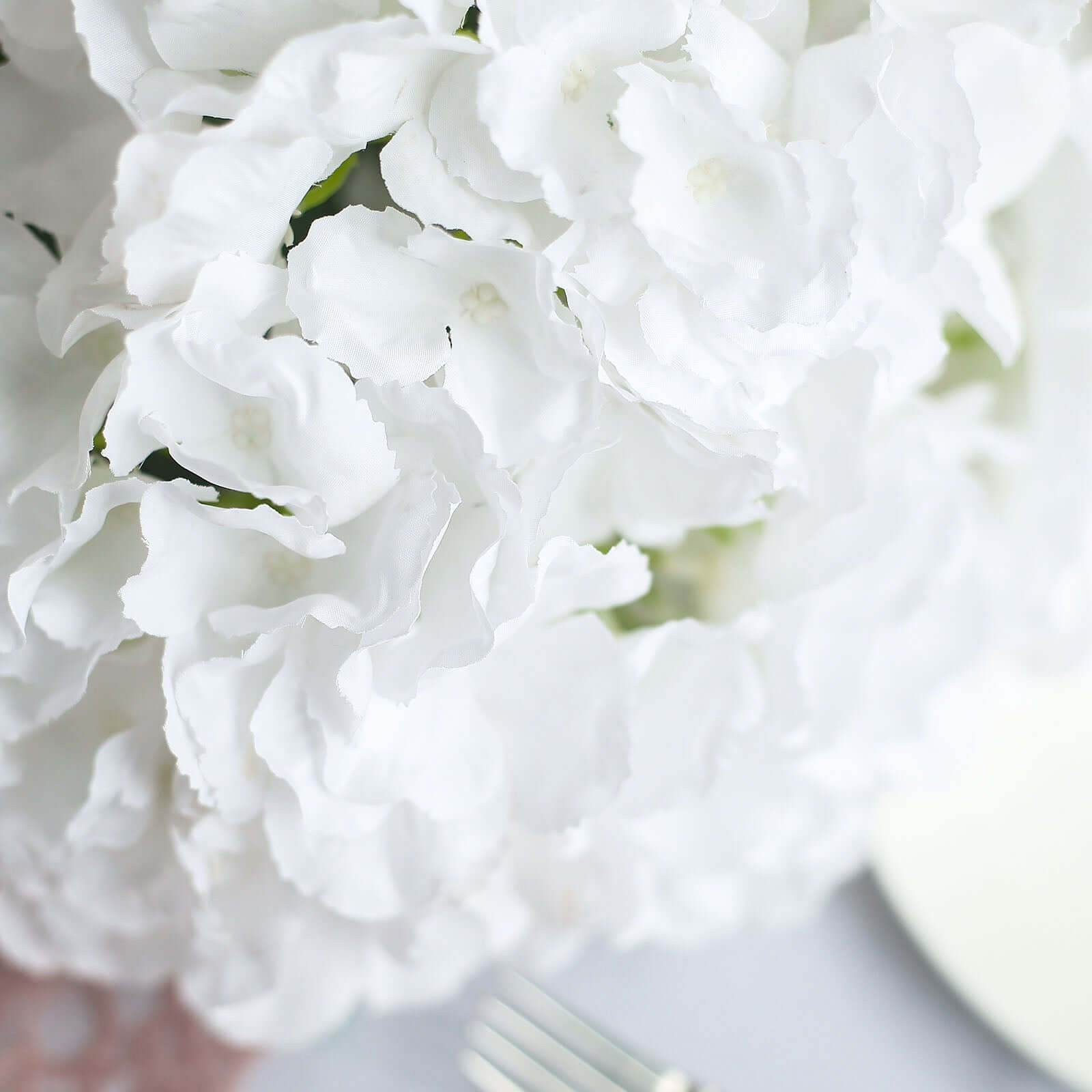 Set of 5 White Artificial Silk Hydrangea Flower Bushes for Decor