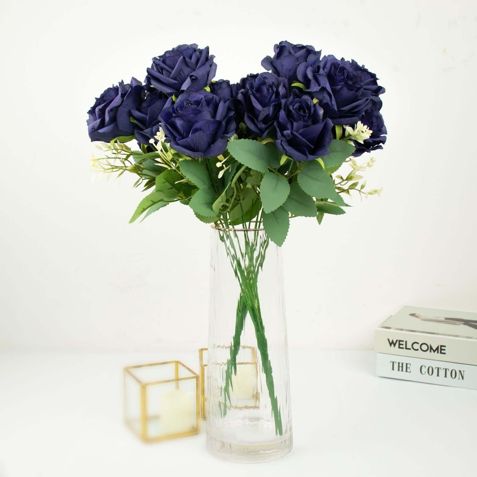 Hot Deal! 2 Bushes of 18 Realistic Navy Blue Artificial Silk Rose Flower Bouquets for Decor