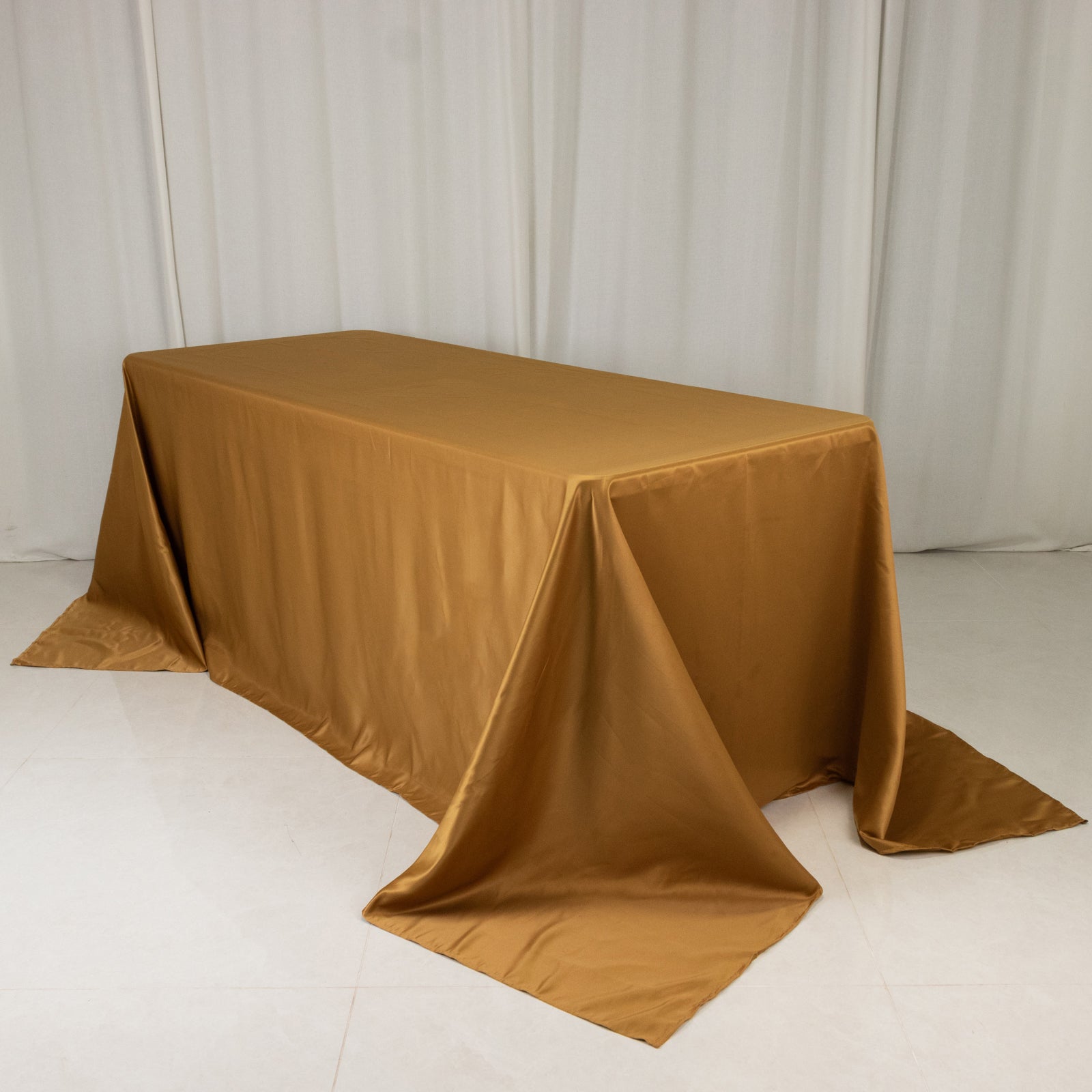 Luxurious Gold Lamour Satin 90x132 Rectangle Seamless Tablecloth for Weddings and Parties
