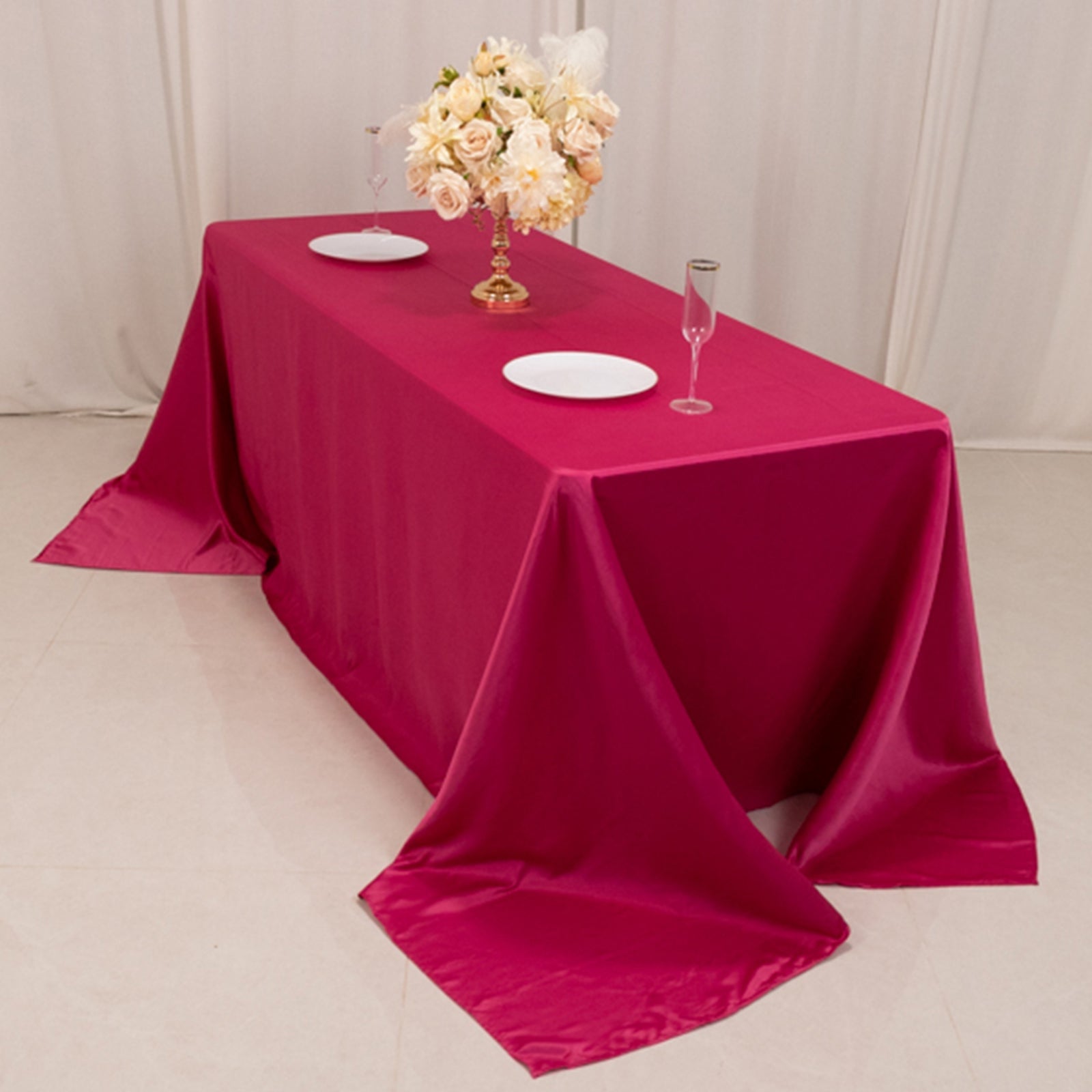 Luxurious Fuchsia Lamour Satin Seamless Rectangle Tablecloth 90x132