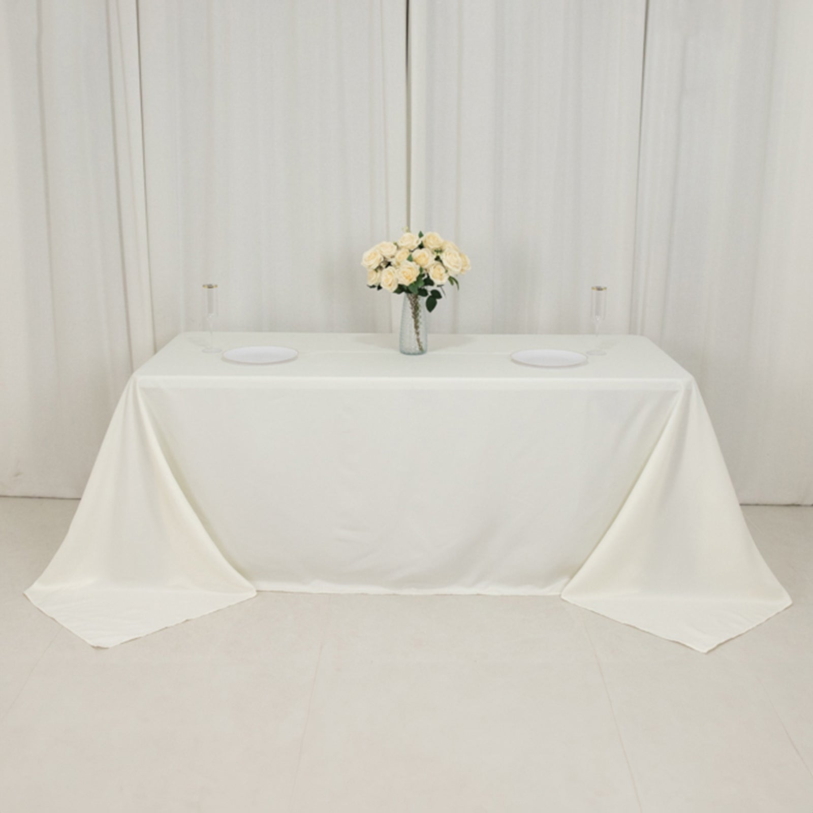 Ivory Fire Retardant Premium Polyester 90x132 Rectangular Tablecloth - High-Performance Seamless Cover